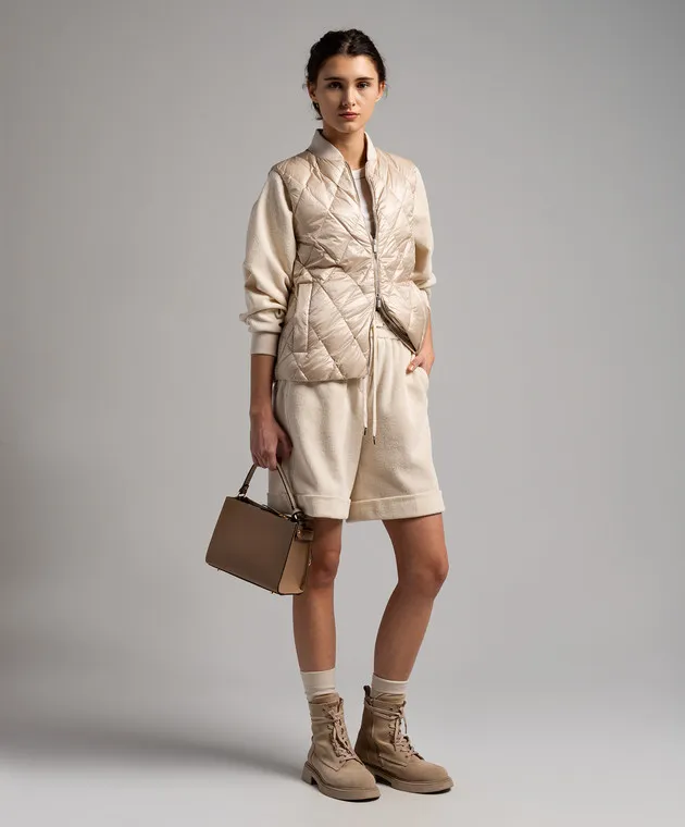 Peserico Gilet trapuntato beige con catena monil S034022200G