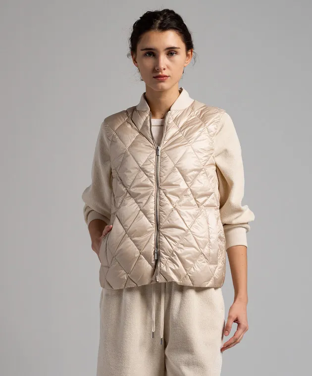 Peserico Gilet trapuntato beige con catena monil S034022200G