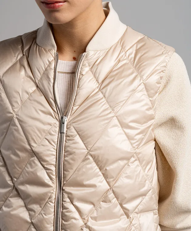 Peserico Gilet trapuntato beige con catena monil S034022200G