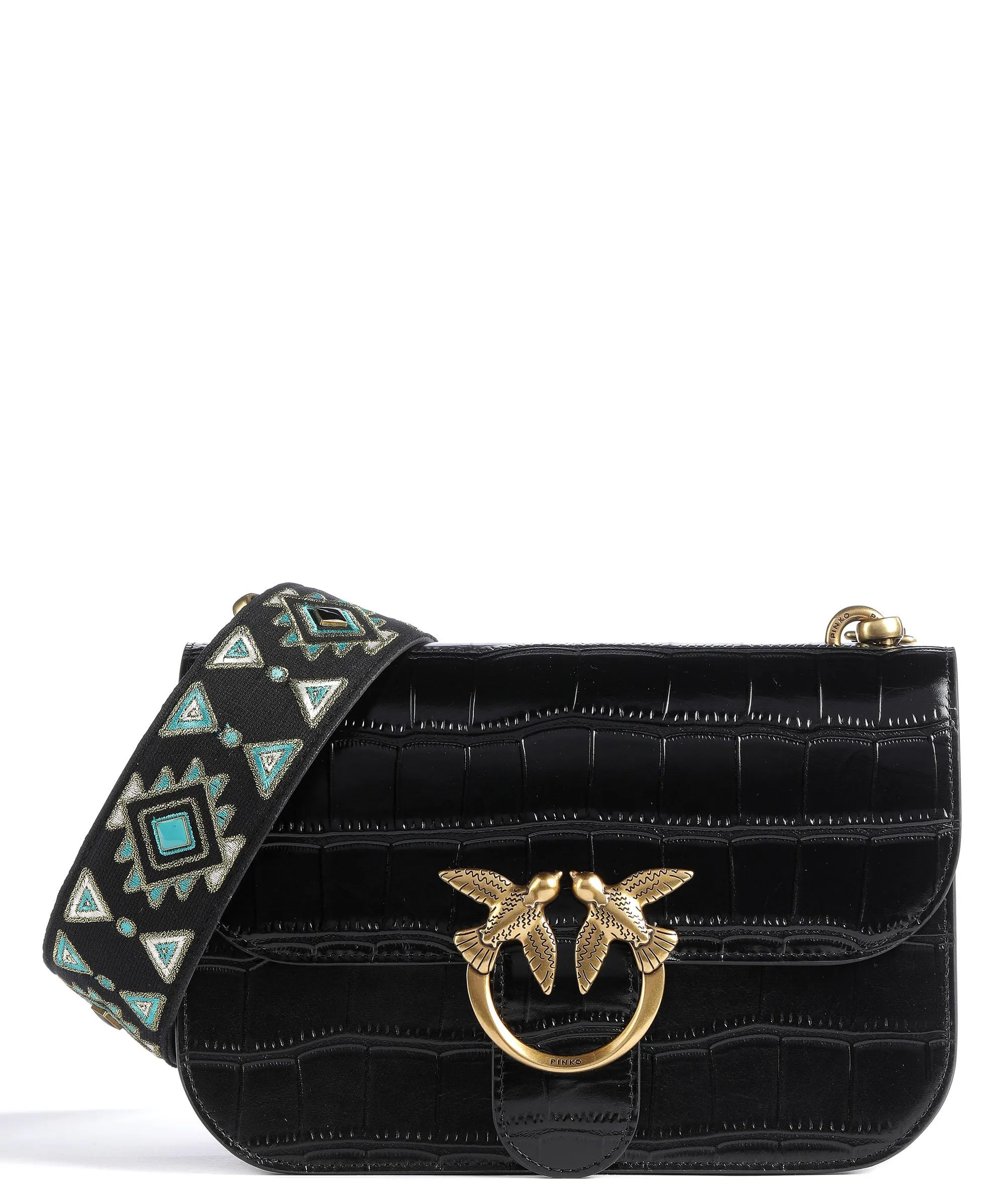  Pinko Love Bell Classic Borsa a tracolla pelle di vacchetta goffrata nero  