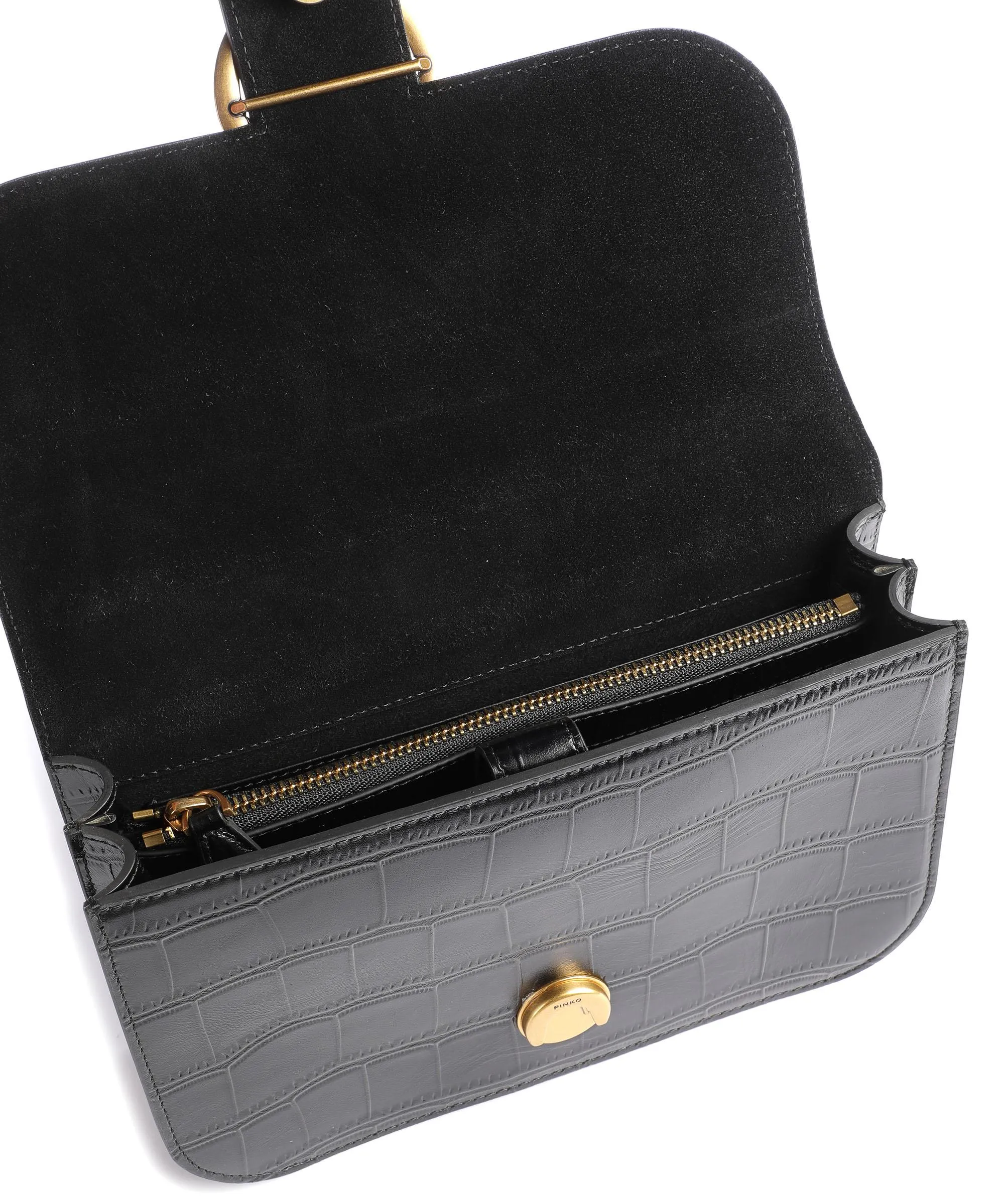  Pinko Love Bell Classic Borsa a tracolla pelle di vacchetta goffrata nero  