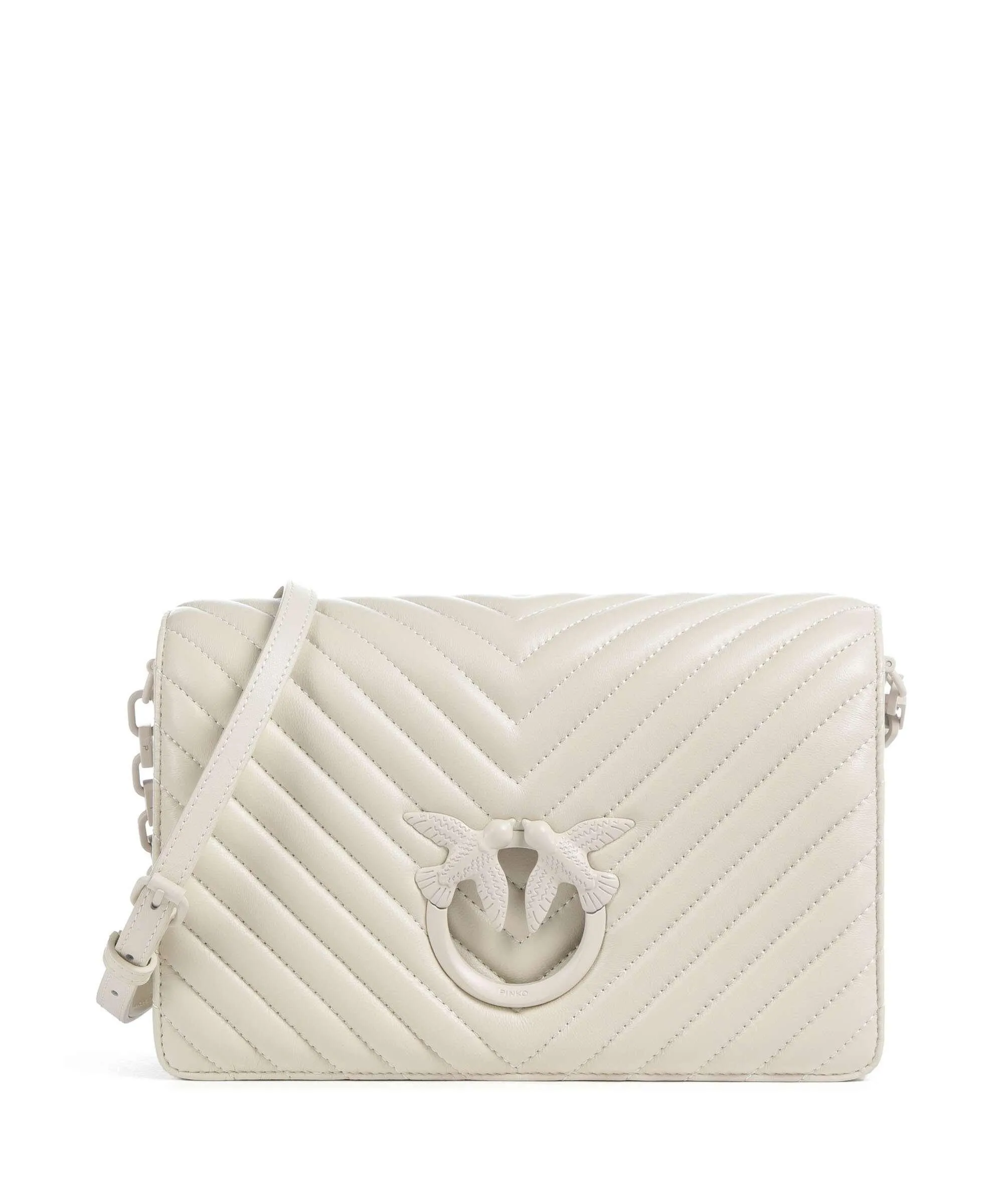  Pinko Love Click Classic Borsa a tracolla pelle di pecora avorio  