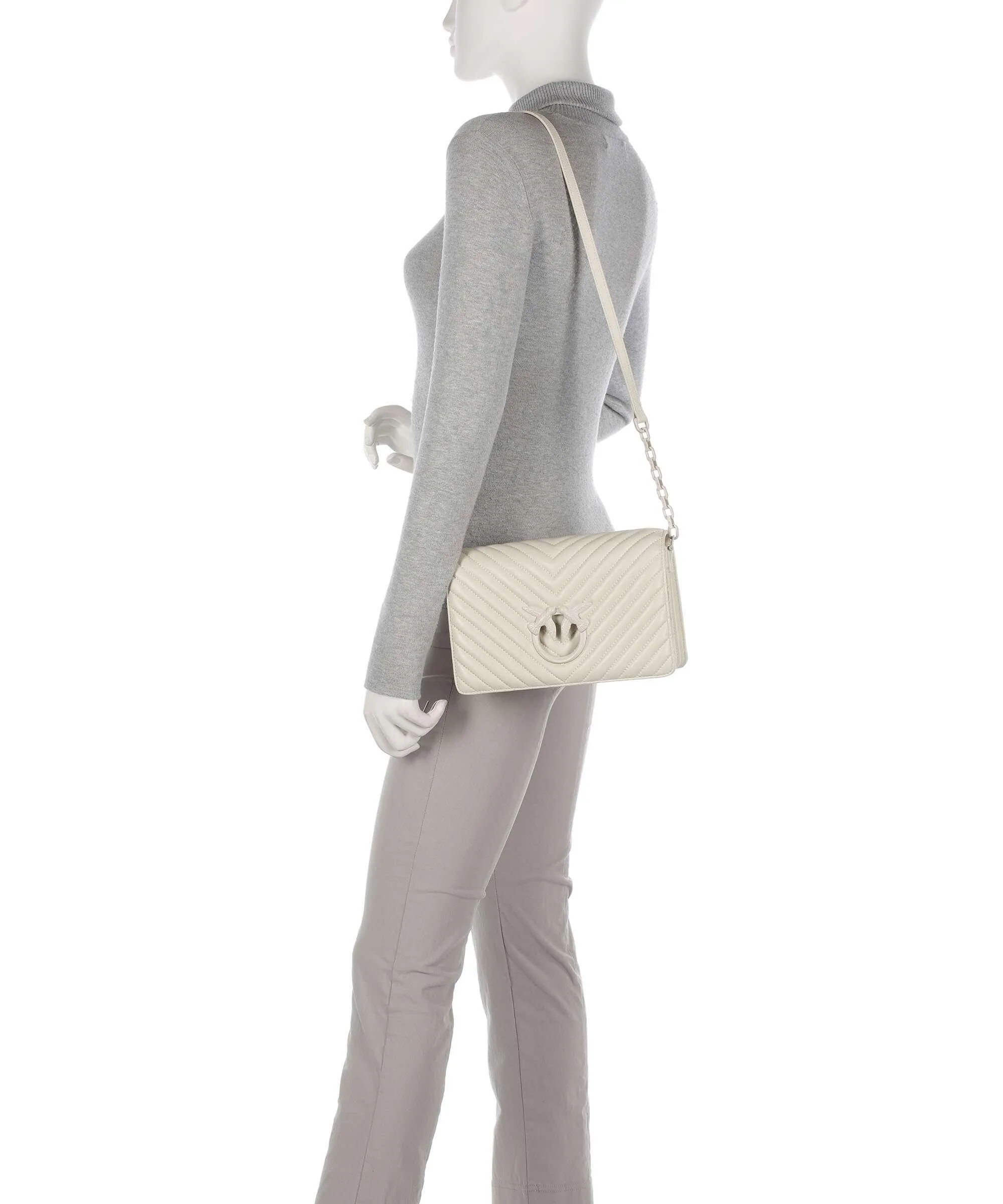  Pinko Love Click Classic Borsa a tracolla pelle di pecora avorio  