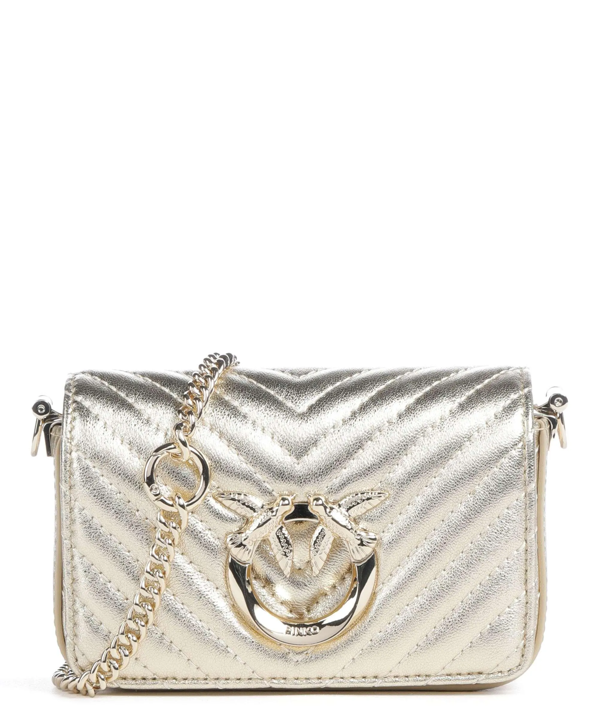  Pinko Love Click Micro Borsa a tracolla pelle di pecora oro  