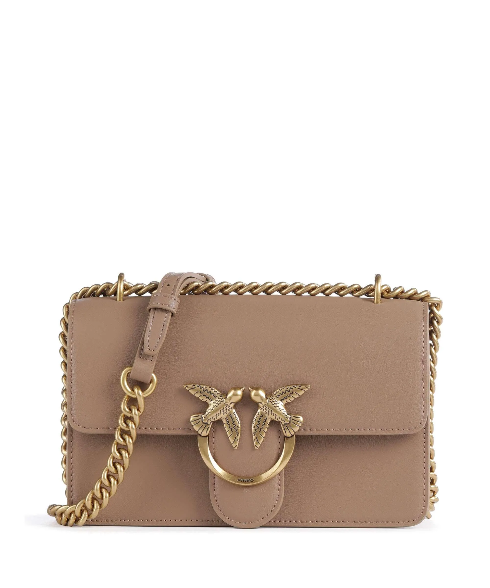  Pinko Love One Mini Borsa a spalla pelle di vacchetta finemente grana marrone chiaro  