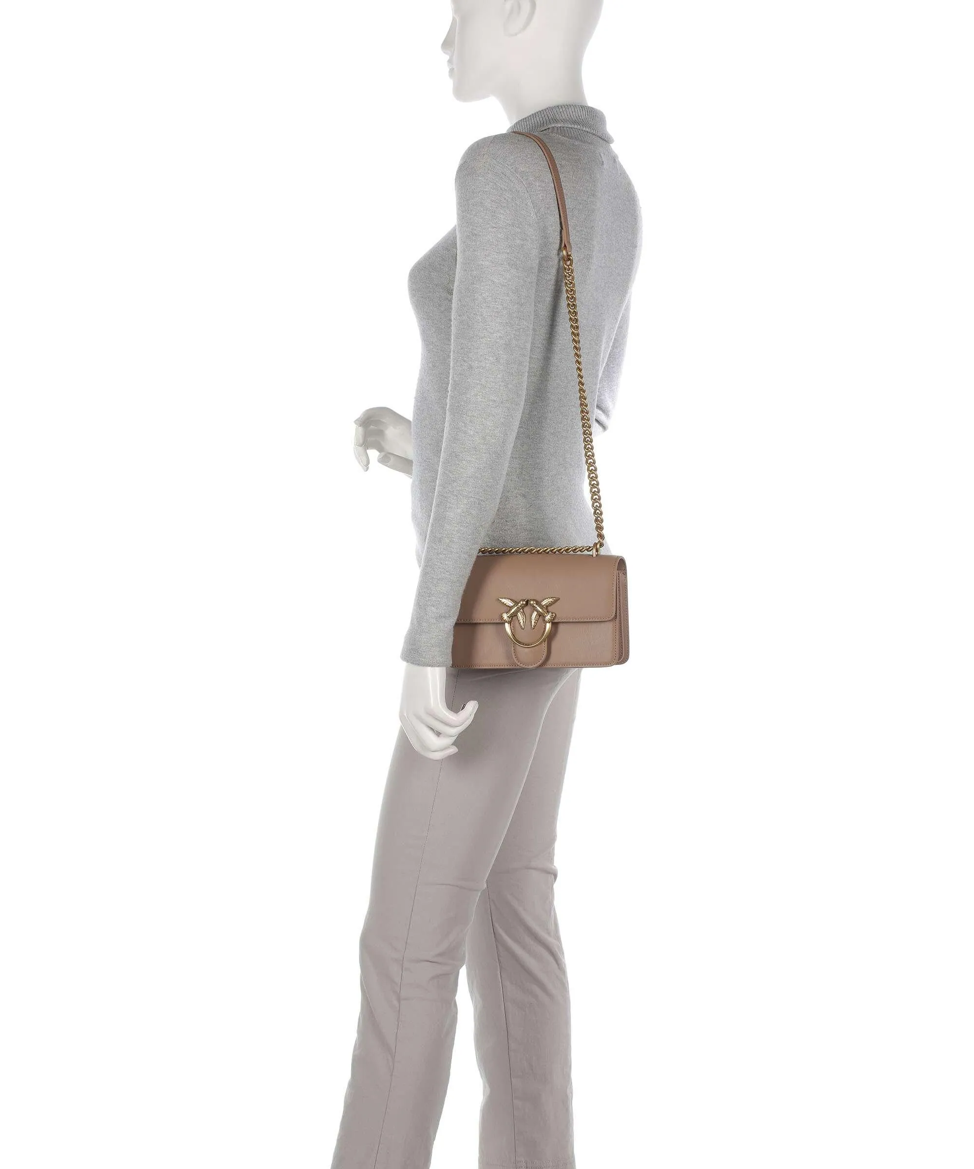 Pinko Love One Mini Borsa a spalla pelle di vacchetta finemente grana marrone chiaro  