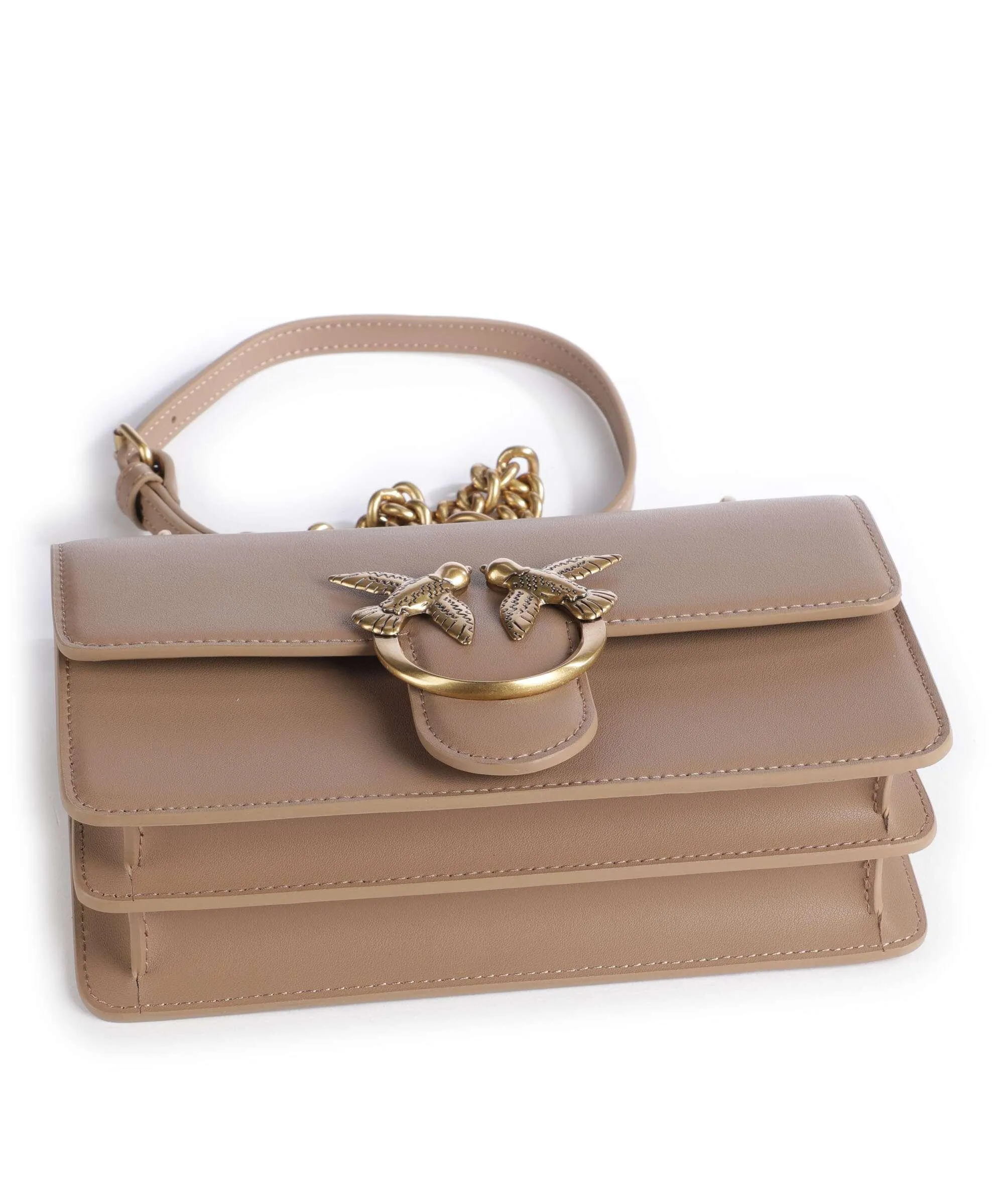  Pinko Love One Mini Borsa a spalla pelle di vacchetta finemente grana marrone chiaro  