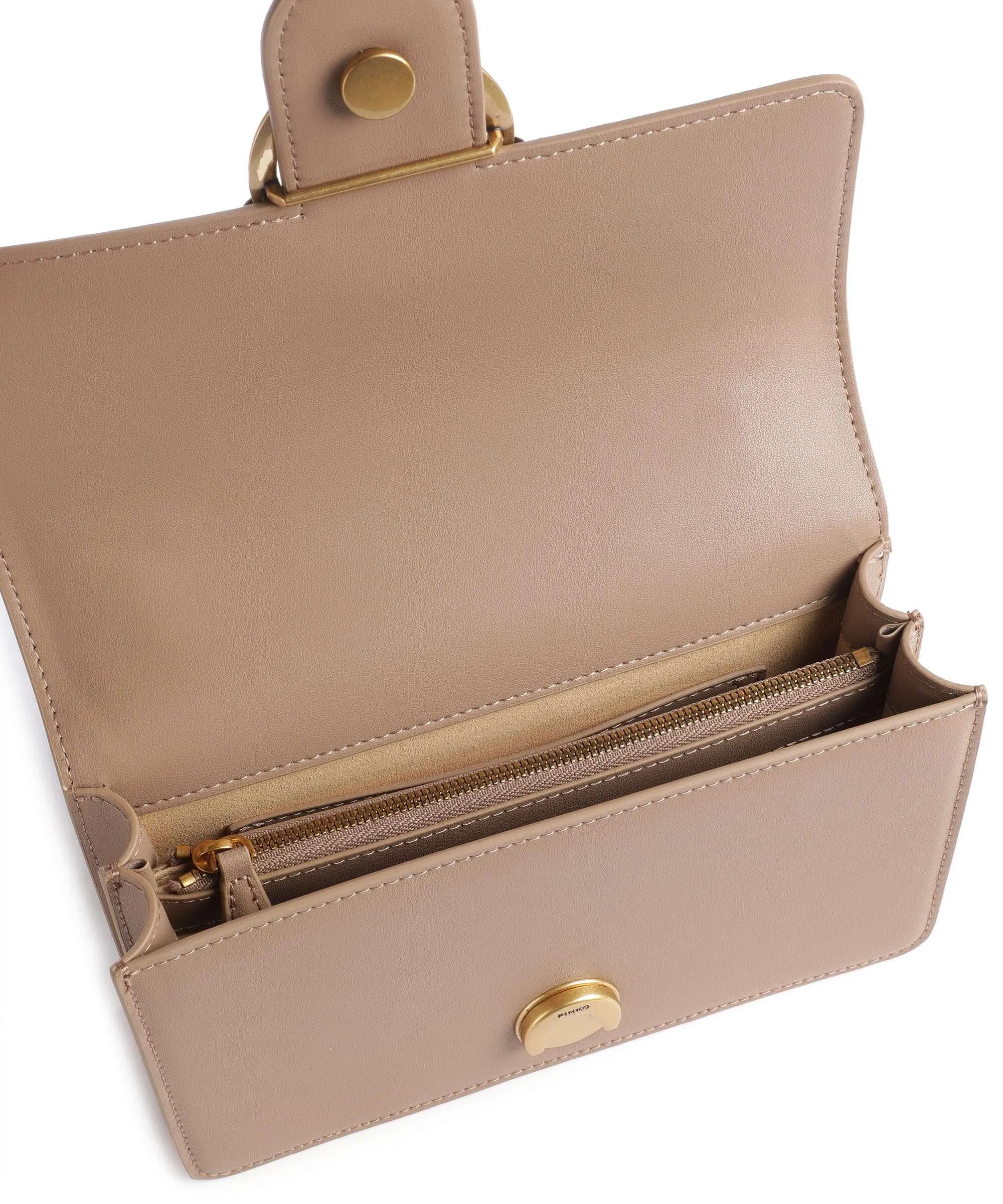  Pinko Love One Mini Borsa a spalla pelle di vacchetta finemente grana marrone chiaro  