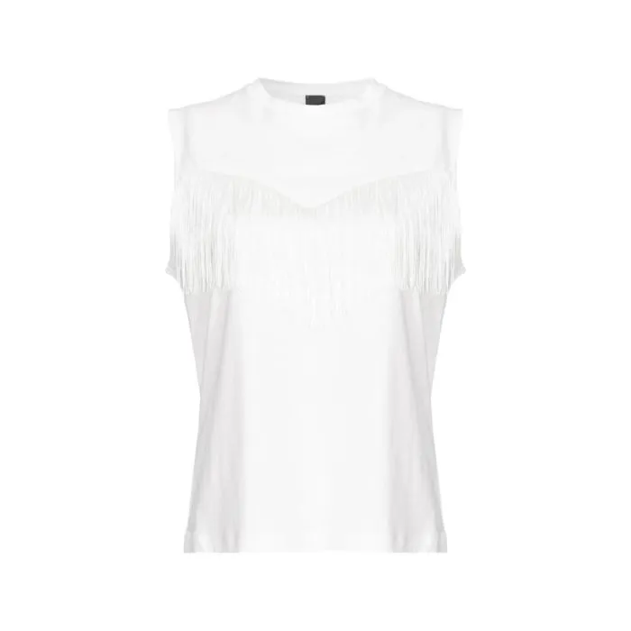 Pinko T-shirt Smanicata Con Frange Bianco