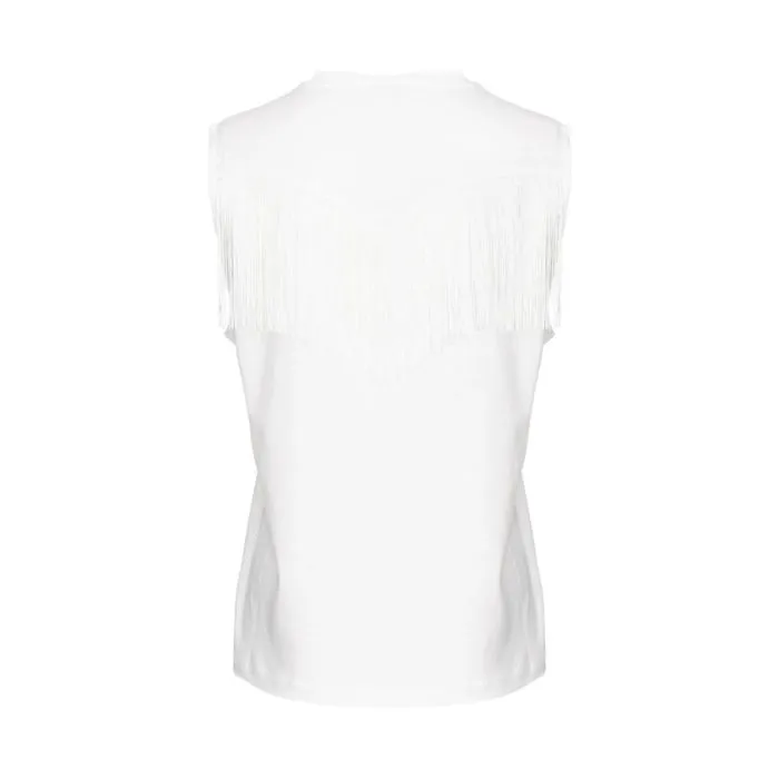 Pinko T-shirt Smanicata Con Frange Bianco