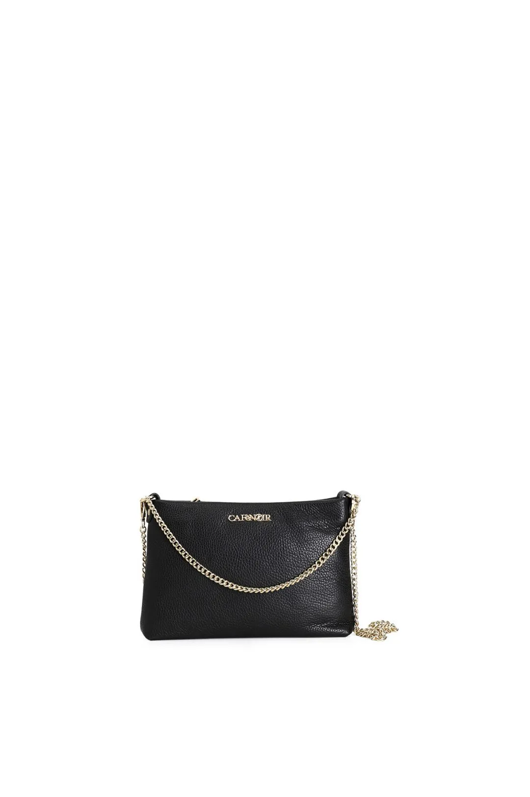pochette in pelle martellata con tracolle in catena nero