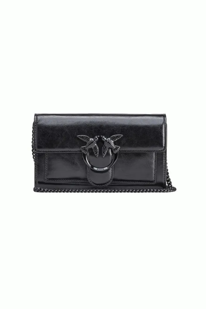PORTAFOGLIO "LOVE ONE WALLET" A TRACOLLA NERO IN PELLE