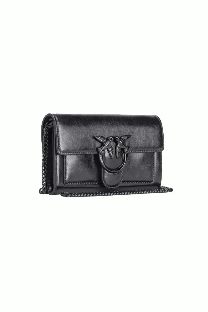 PORTAFOGLIO "LOVE ONE WALLET" A TRACOLLA NERO IN PELLE