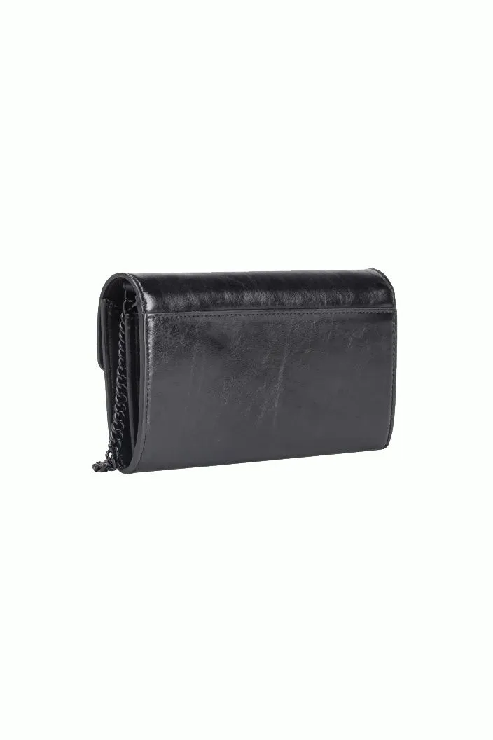 PORTAFOGLIO "LOVE ONE WALLET" A TRACOLLA NERO IN PELLE