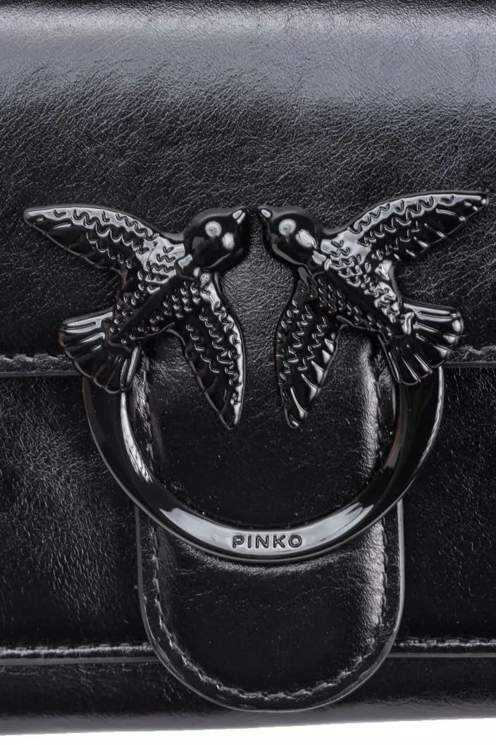 PORTAFOGLIO "LOVE ONE WALLET" A TRACOLLA NERO IN PELLE