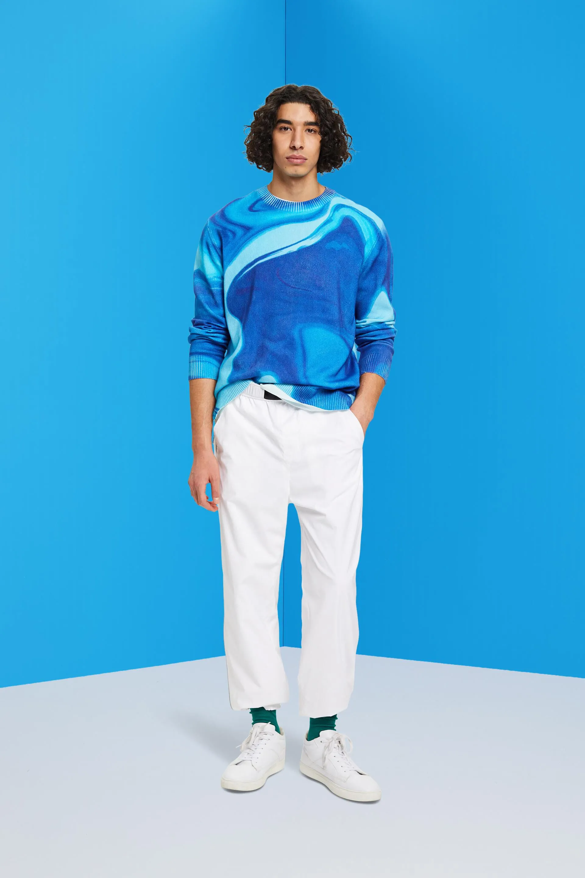 Pullover in cotone intessuto con motivo allover