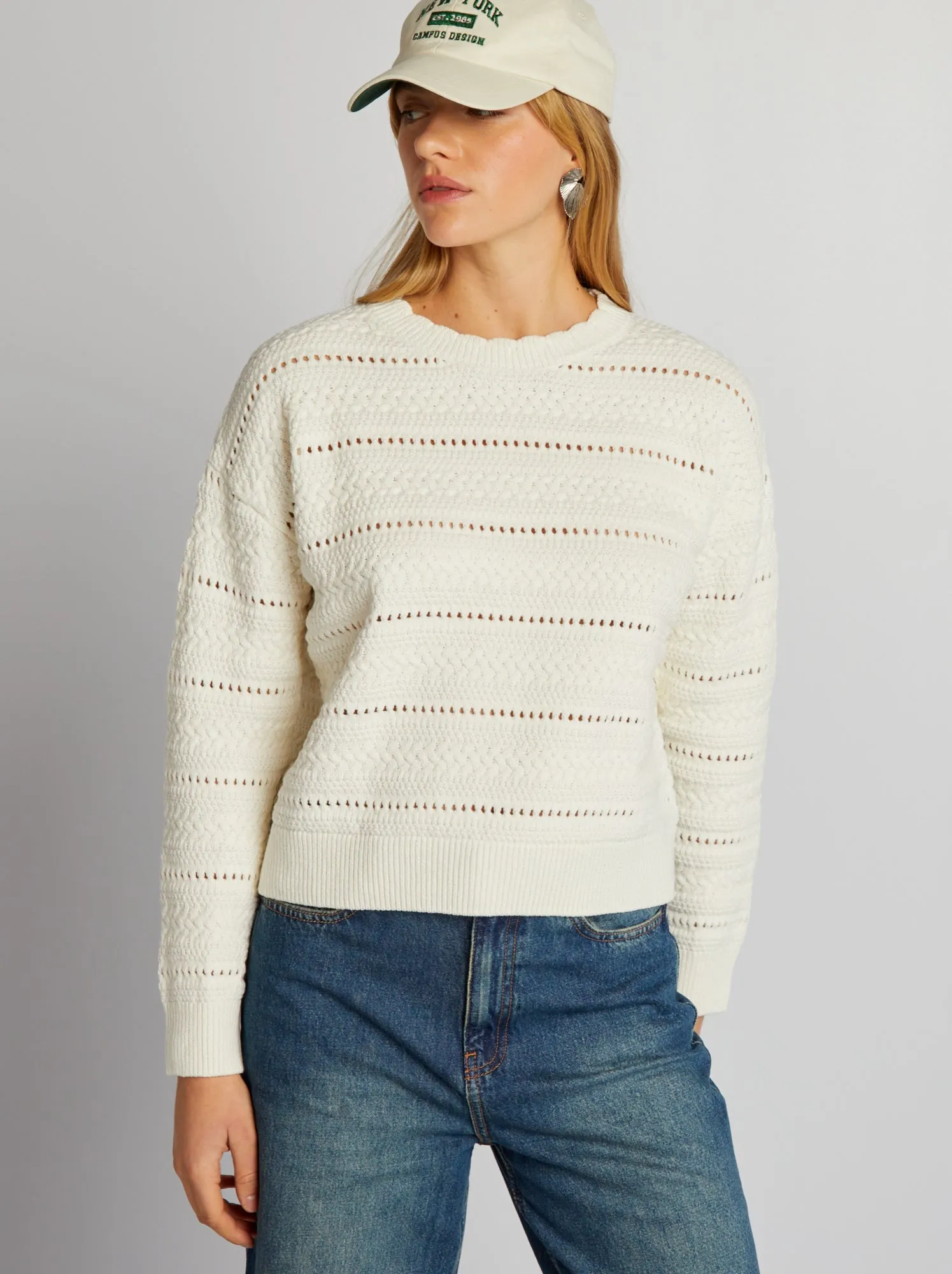 Pullover in maglia traforata - BIANCO