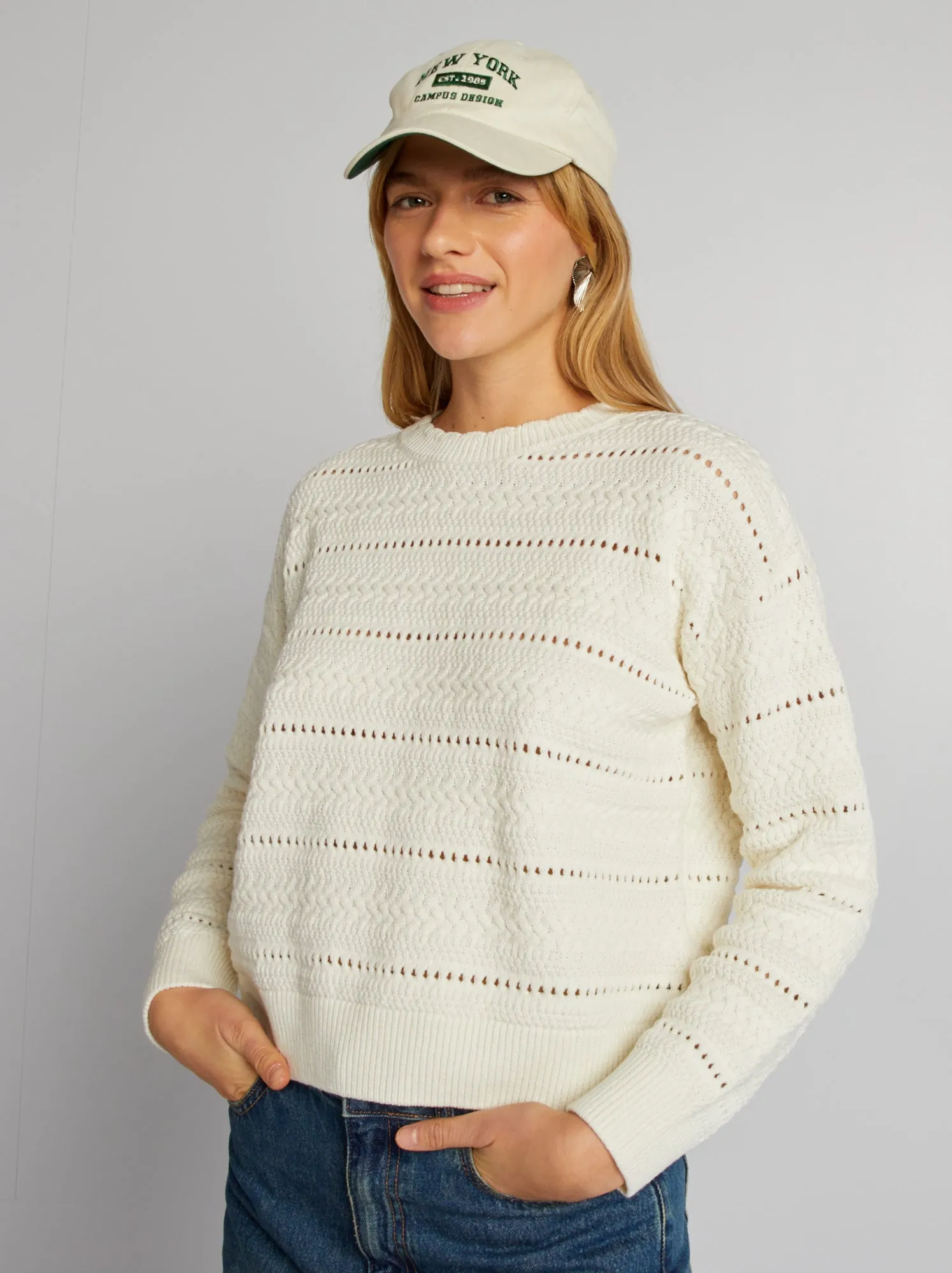 Pullover in maglia traforata - BIANCO