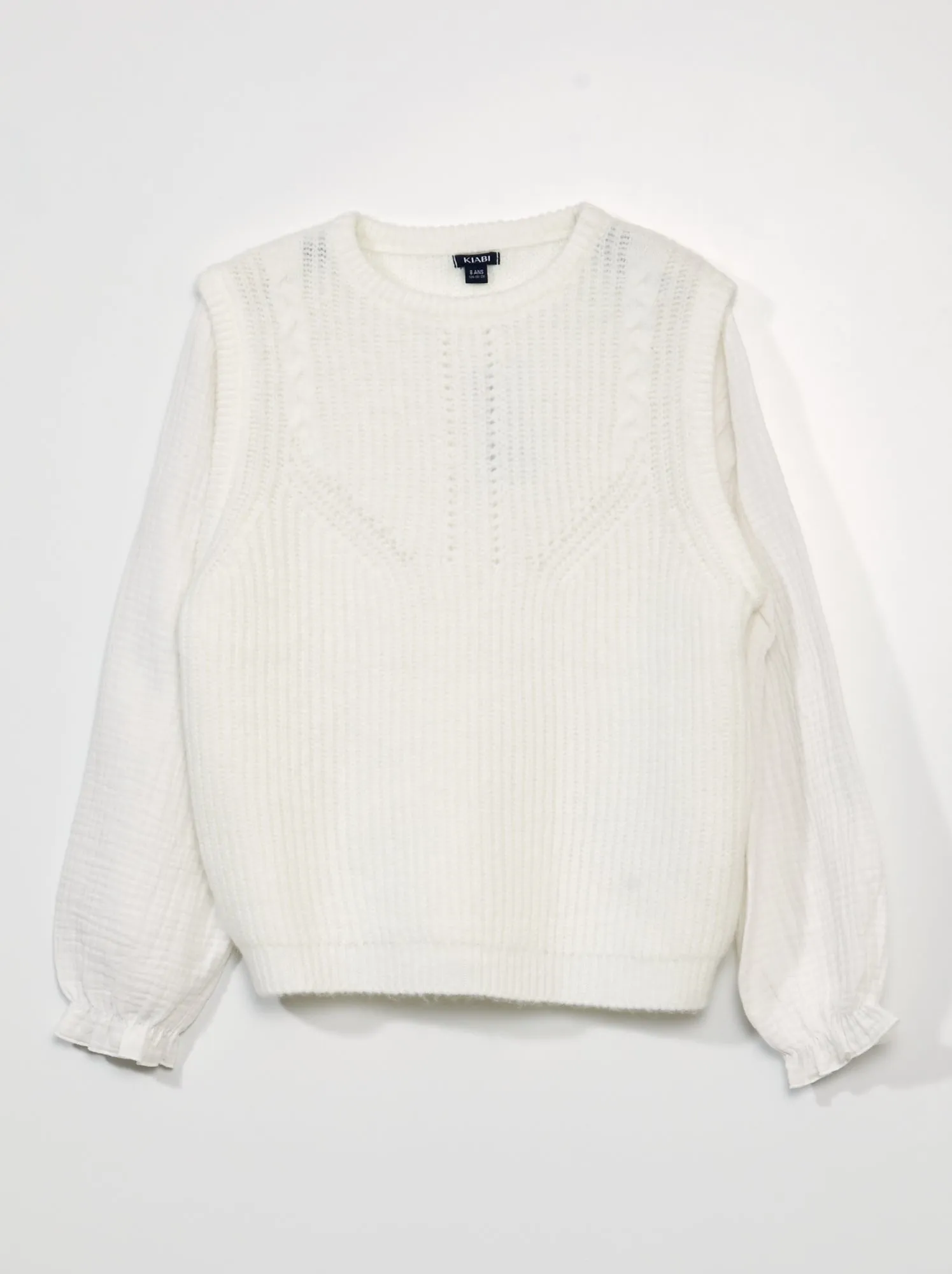 Pullover trompe-l'oeil con gilet senza maniche - Bianco