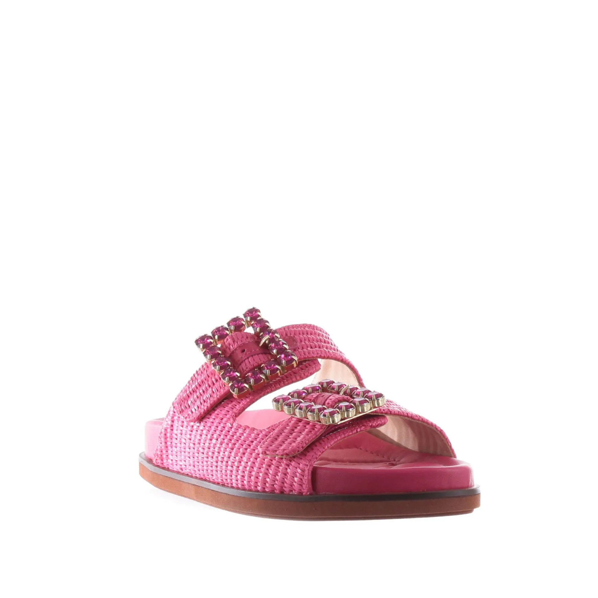 Sabot in raffia con doppia fibbia con strass