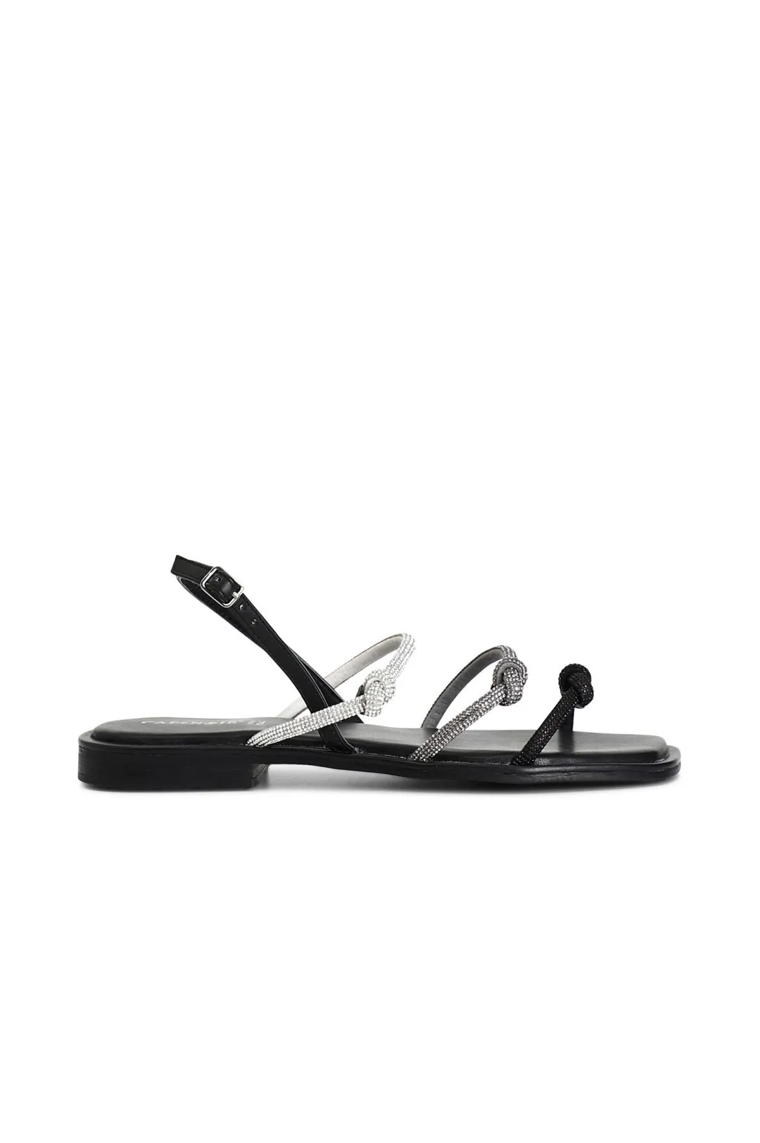 sandali con lacci in strass nero