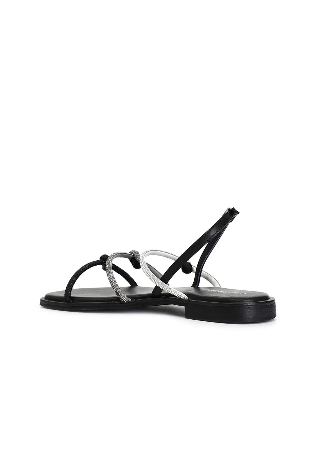 sandali con lacci in strass nero