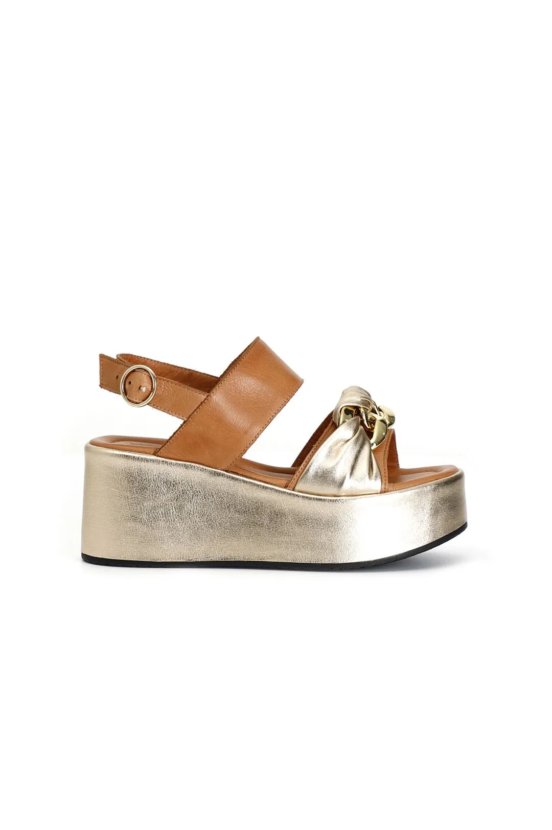sandali frate in pelle con catena multi platino