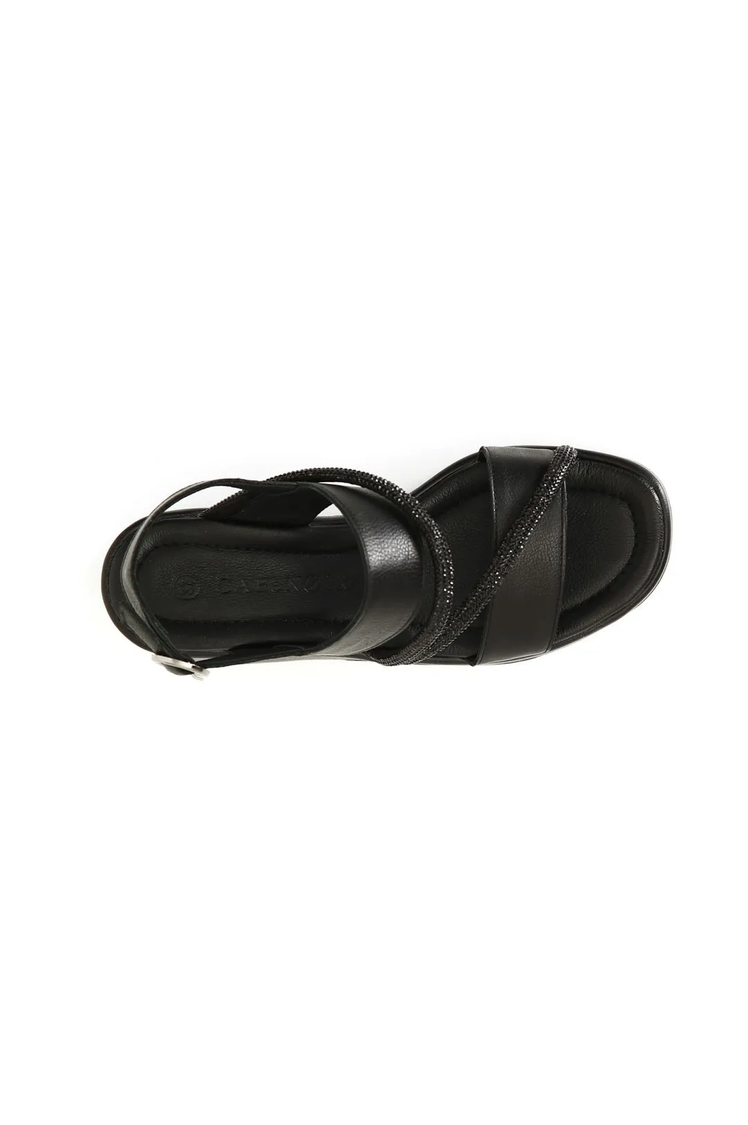 sandali frate in pelle con strass nero