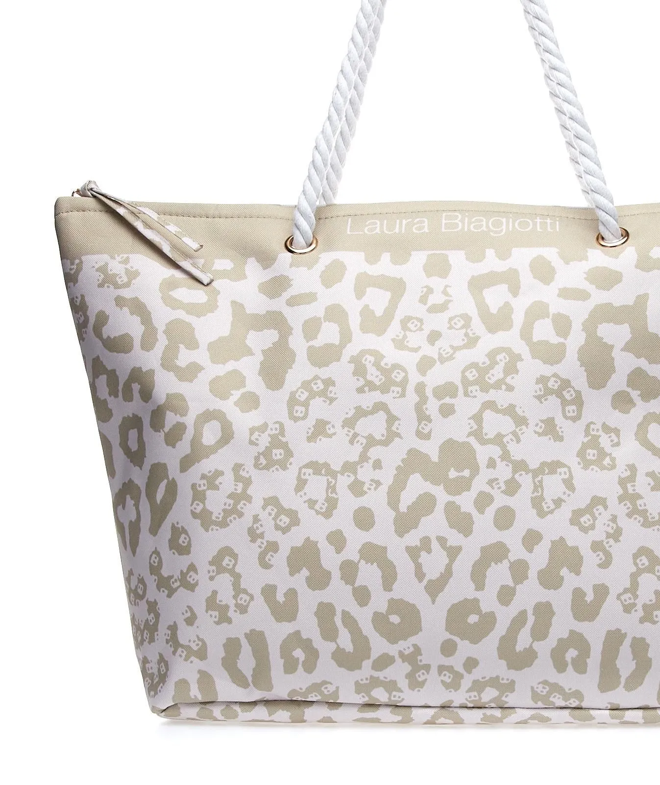 Shopper bianca e beige da mare in fantasia animalier