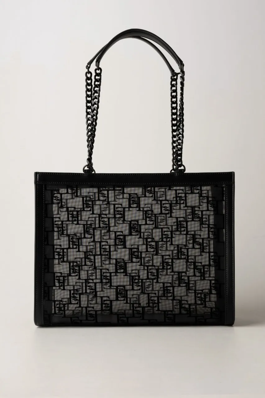 Shopper grande in rete flock Nero