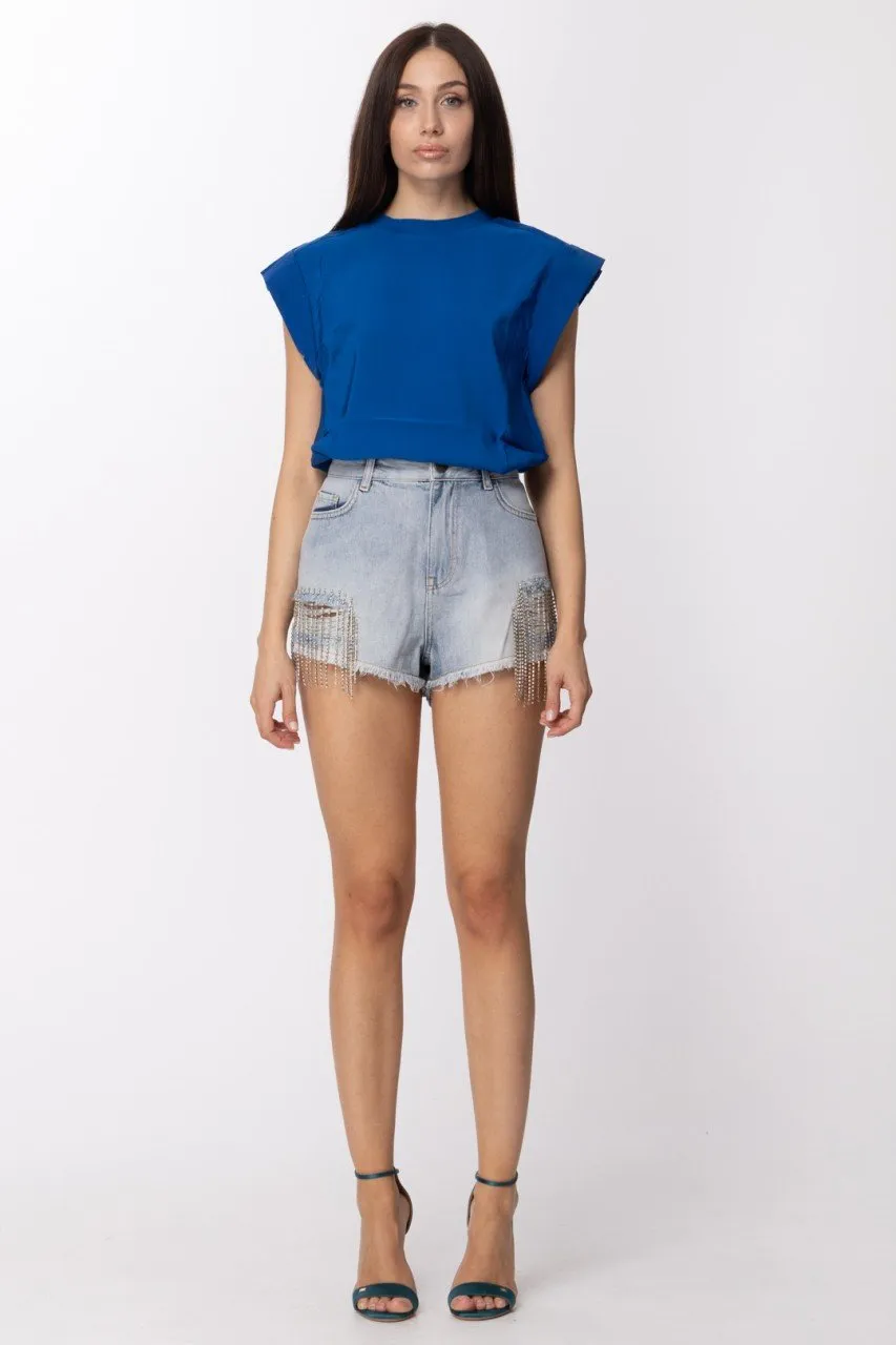 Shorts in jeans con frange in strass Denim