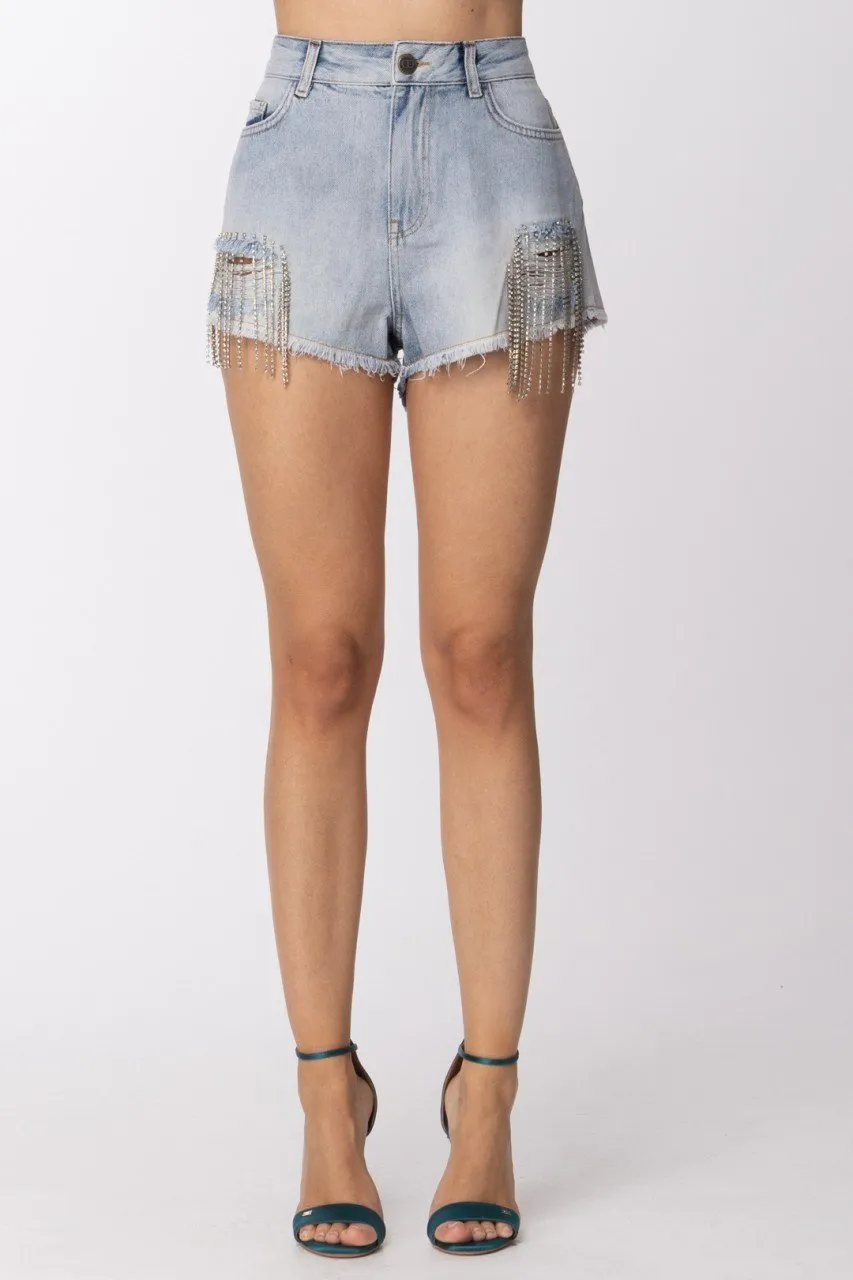 Shorts in jeans con frange in strass Denim