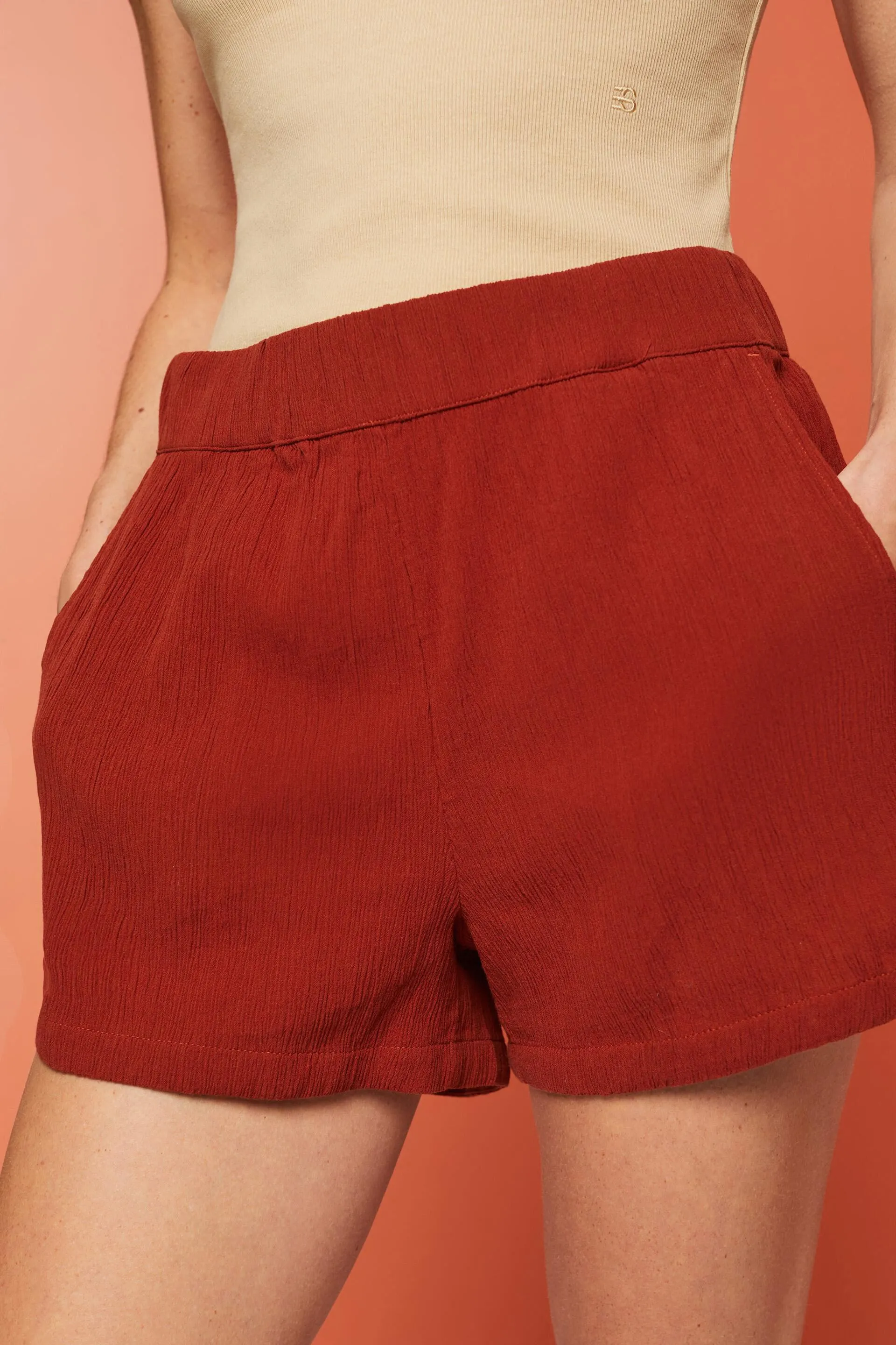 Shorts pull on in cotone stropicciato