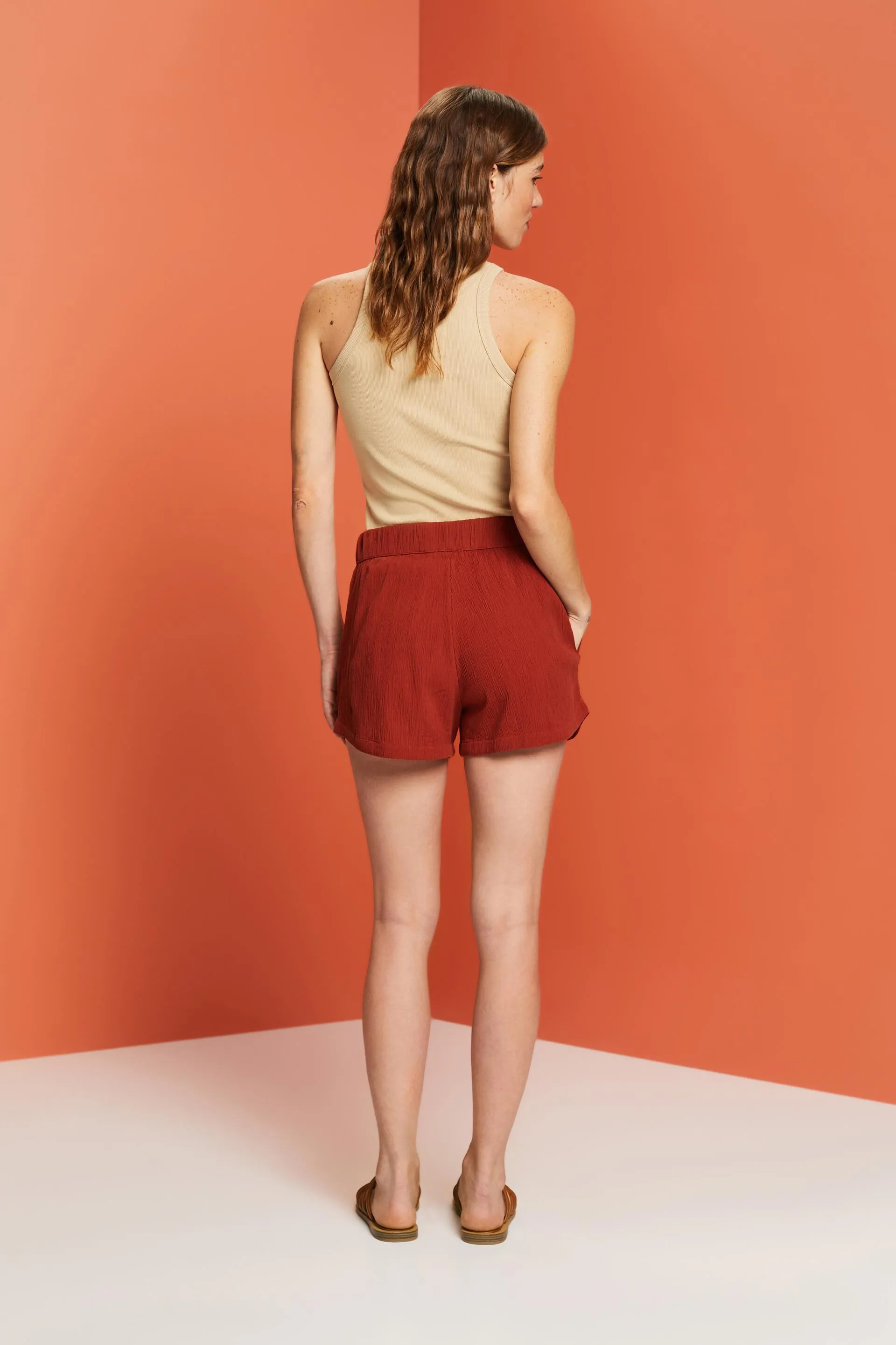 Shorts pull on in cotone stropicciato