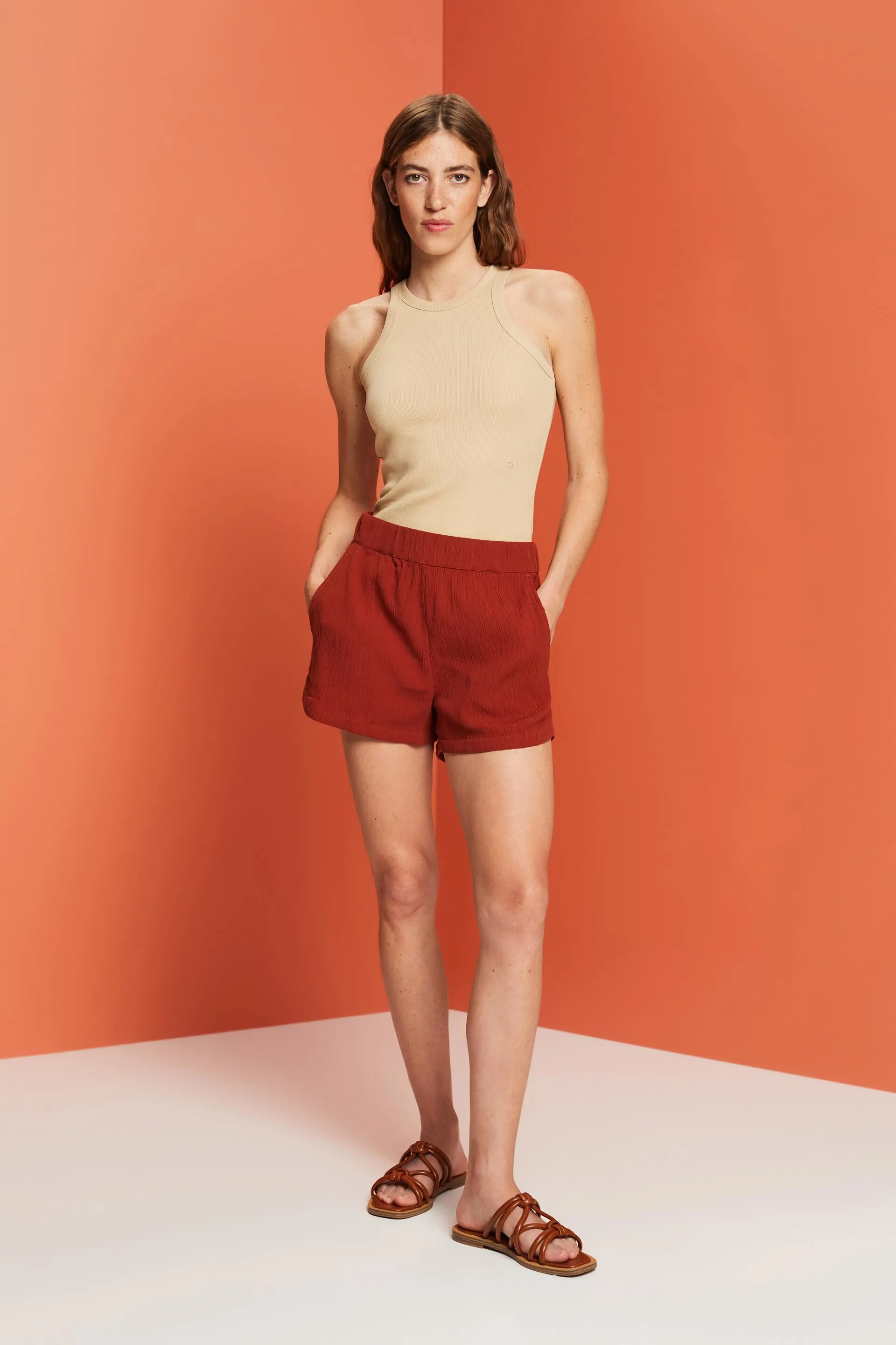 Shorts pull on in cotone stropicciato
