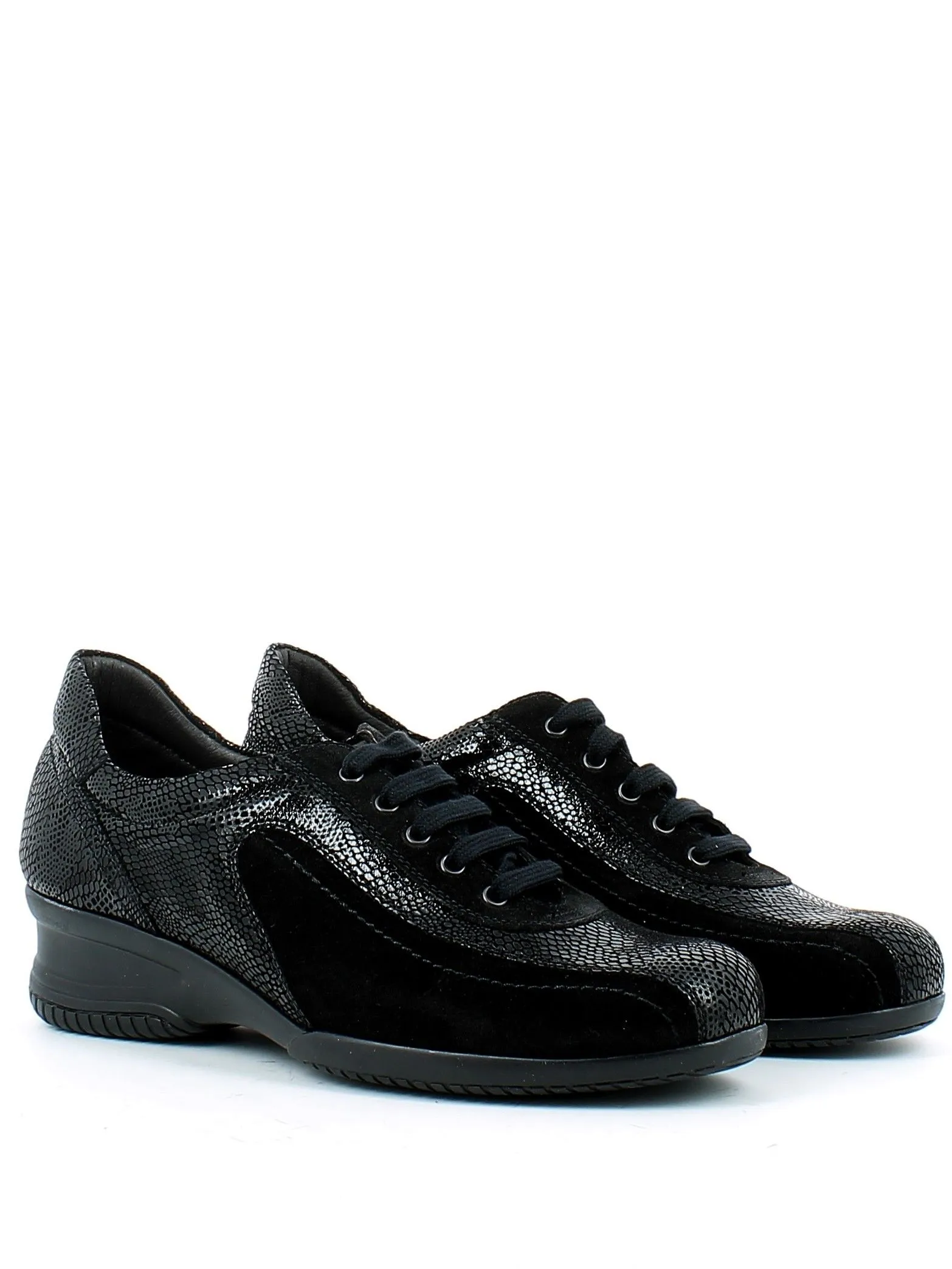 Slight  Sneaker in pelle vipera e camoscio nero 