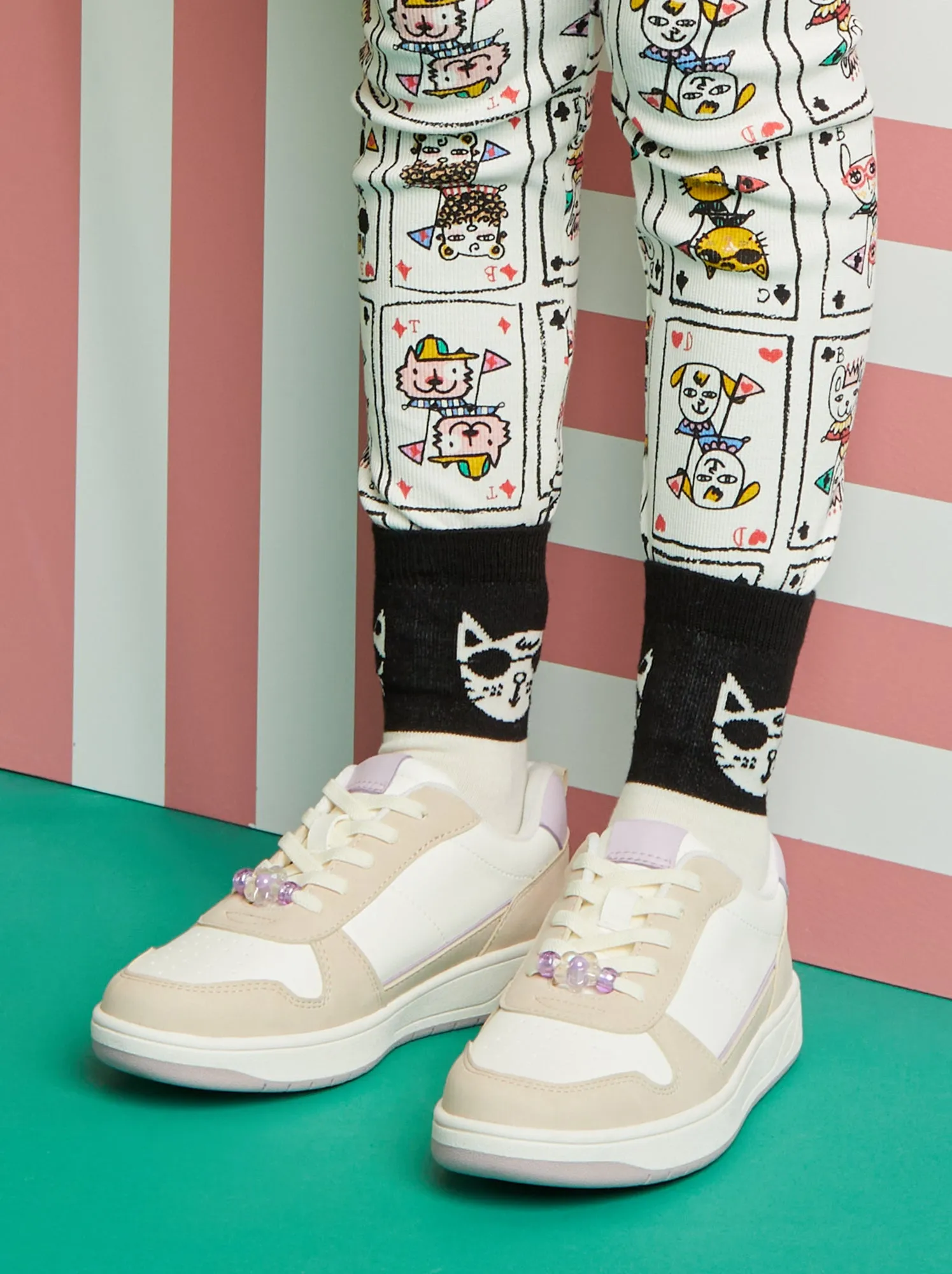 Sneakers basse bicolori con perle - BIANCO