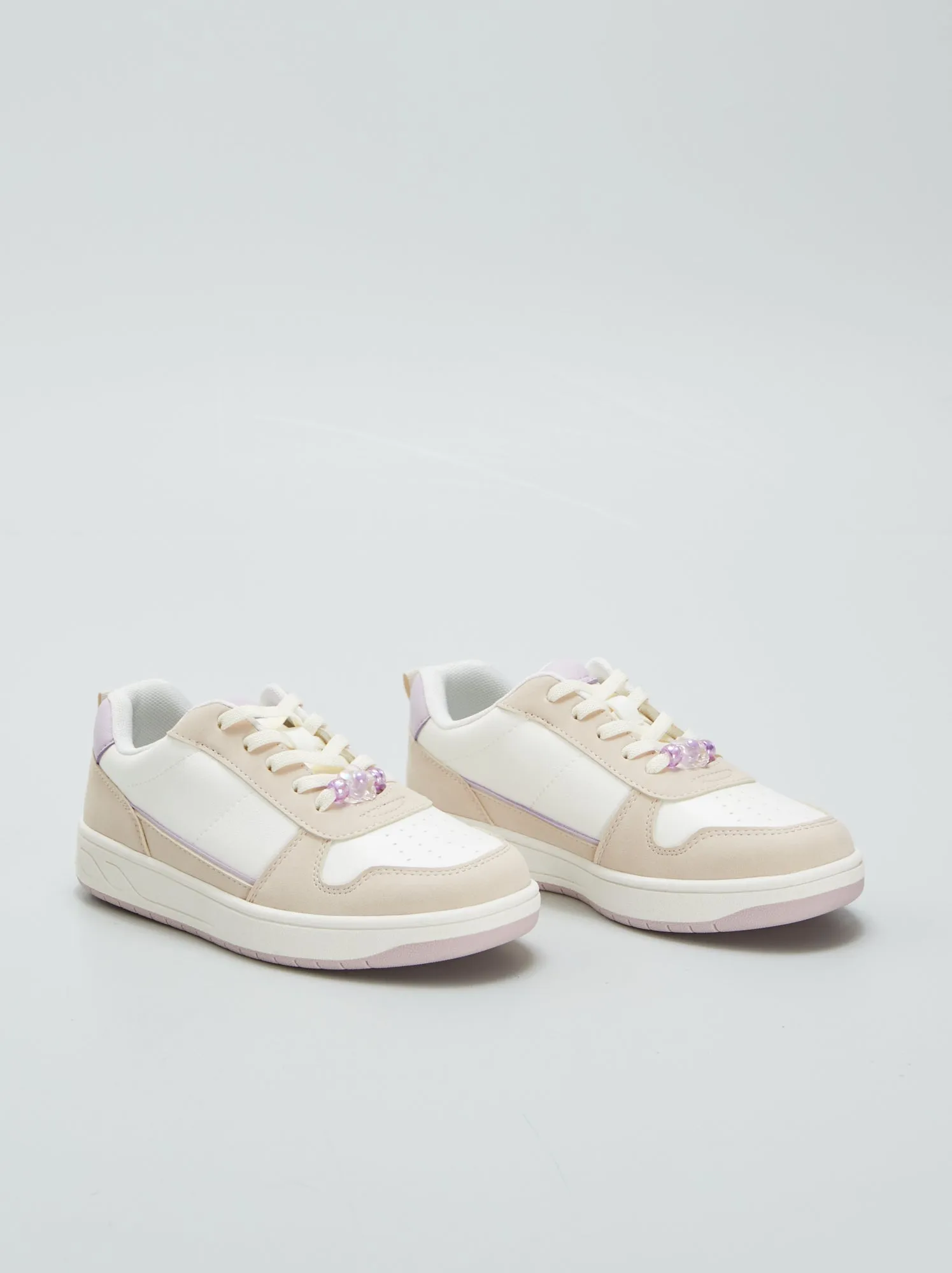 Sneakers basse bicolori con perle - BIANCO