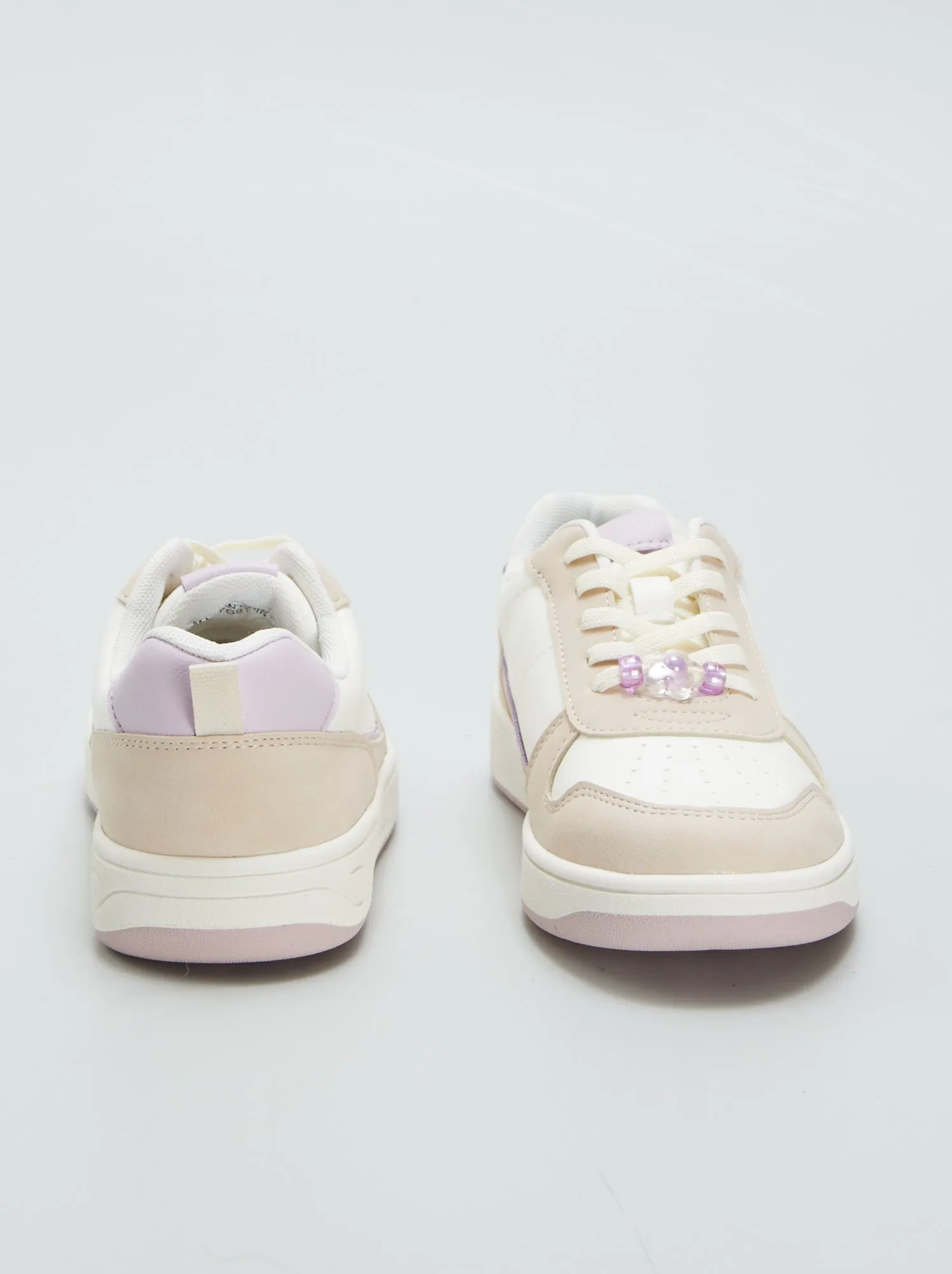 Sneakers basse bicolori con perle - BIANCO