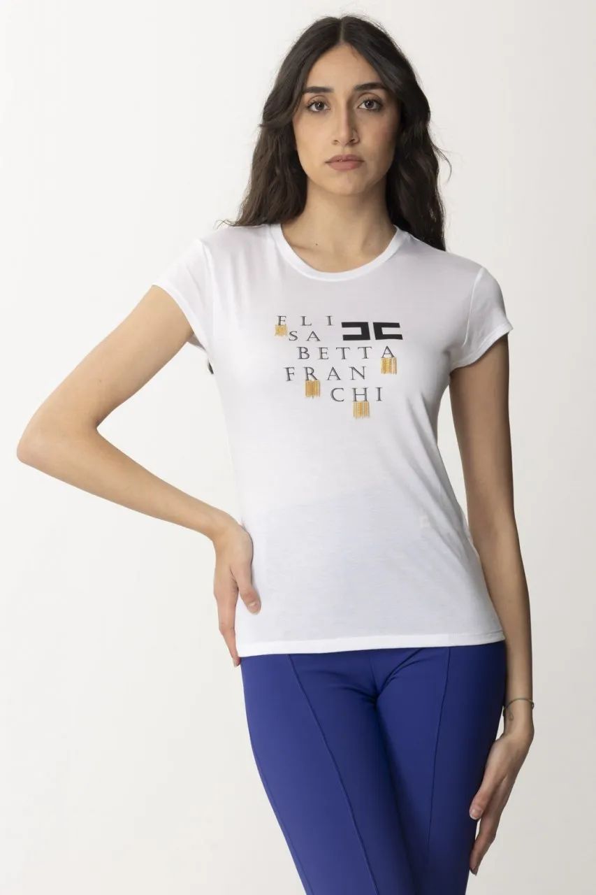 T-shirt con logo lettering e frange Gesso