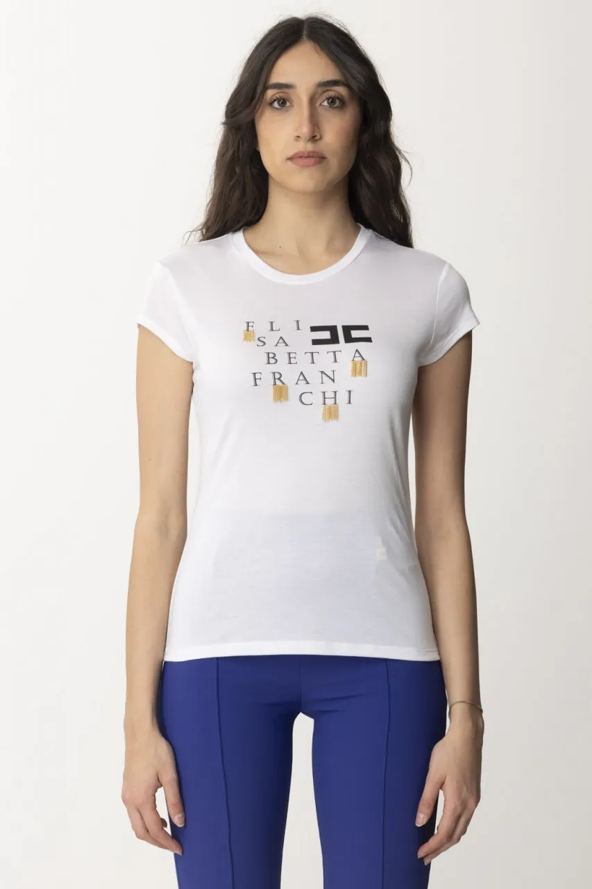T-shirt con logo lettering e frange Gesso