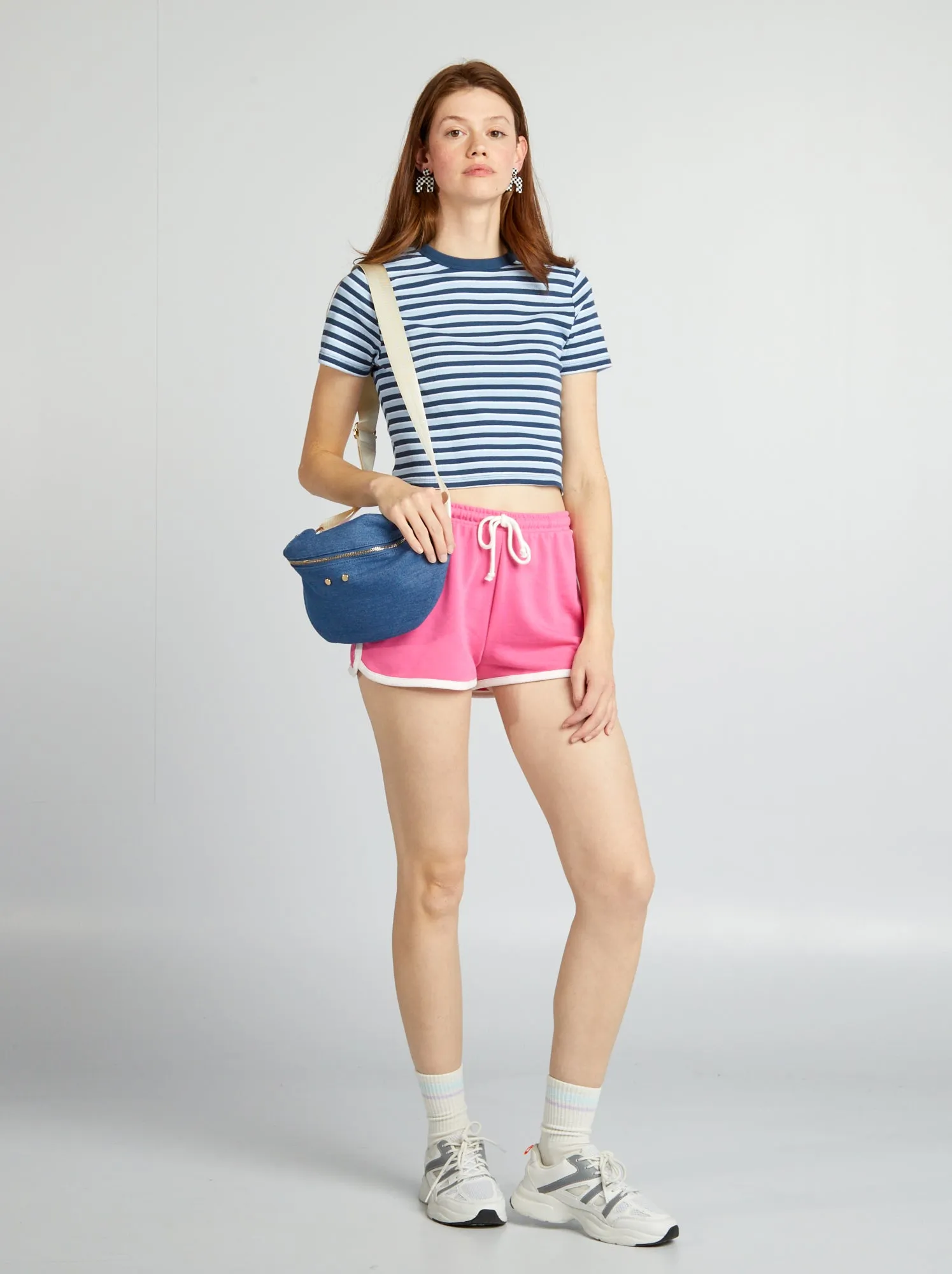 T-shirt crop top alla marinière - BLU