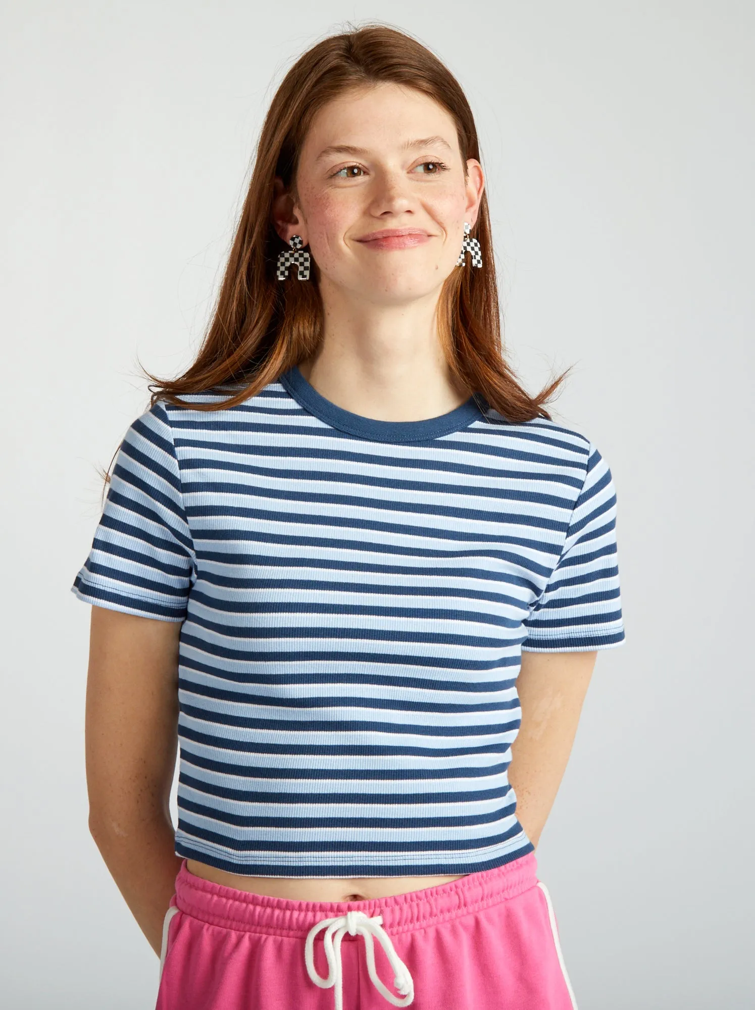 T-shirt crop top alla marinière - BLU