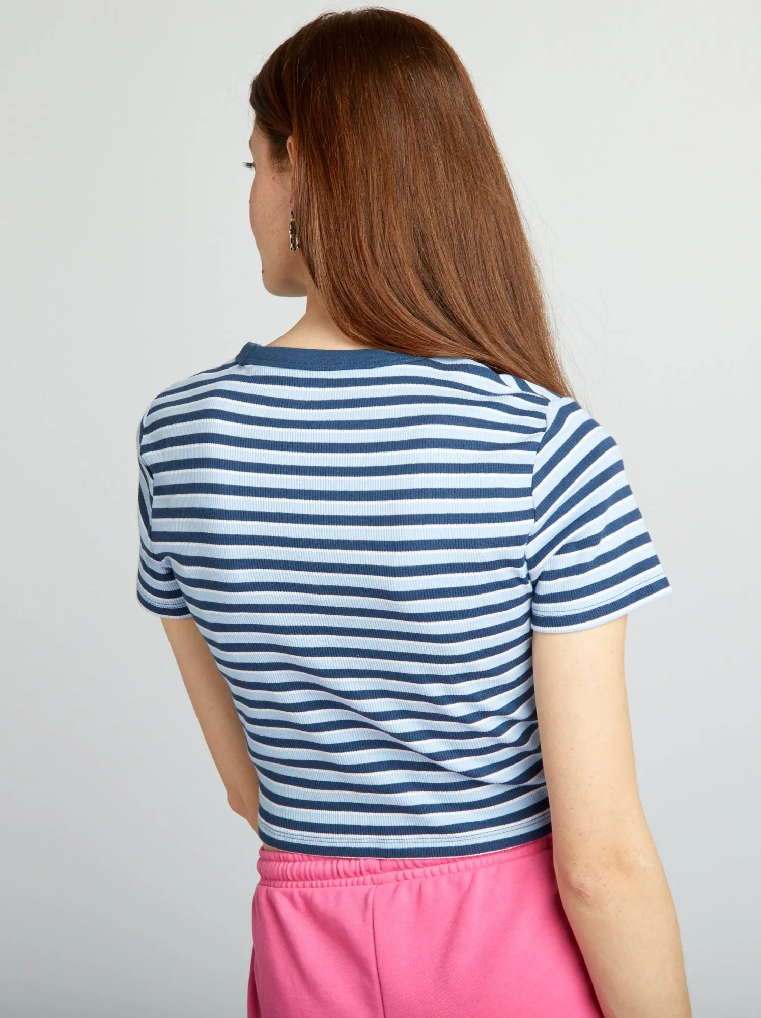T-shirt crop top alla marinière - BLU