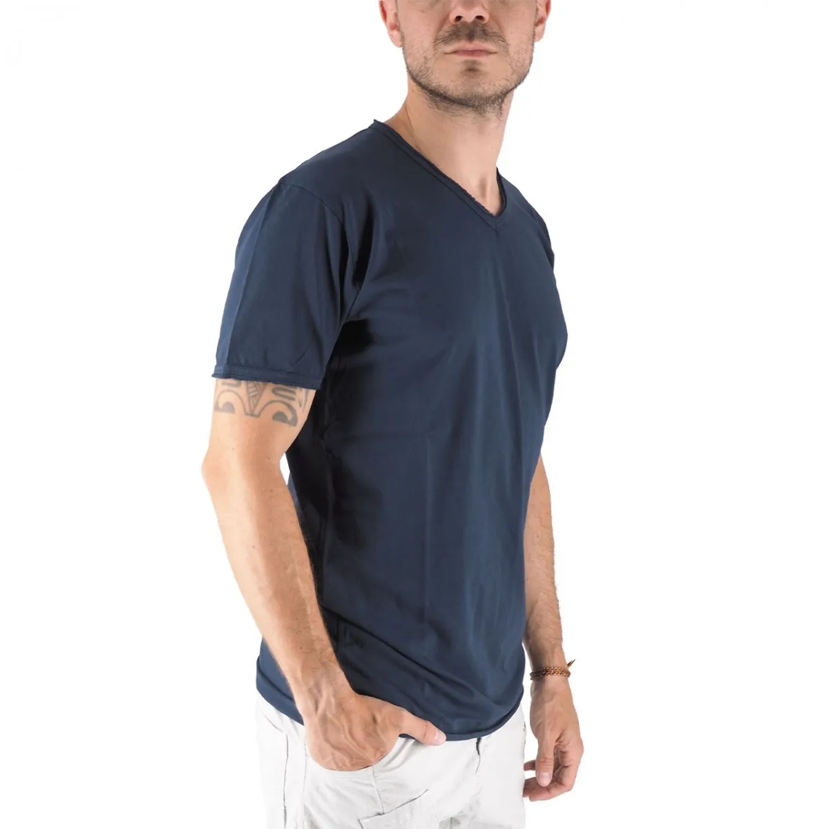 T-Shirt Mosca Scollo A V Blu