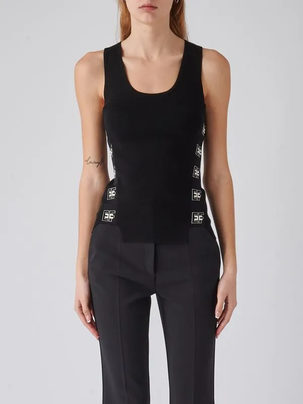 Top donna Elisabetta Franchi in maglia a coste Nero