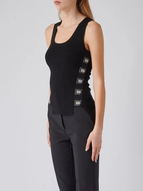 Top donna Elisabetta Franchi in maglia a coste Nero
