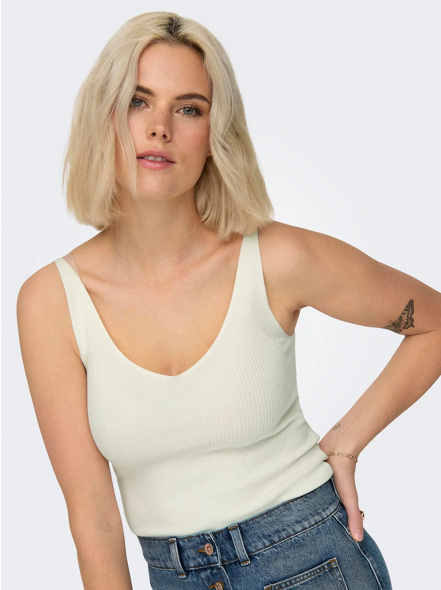 Top in maglia a coste 'JDY' - bianco