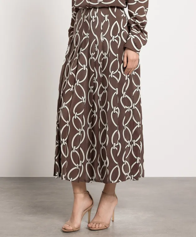 Valentino Gonna plissettata in seta stampata Chain 1967 color marrone 2B3RA9K07N4