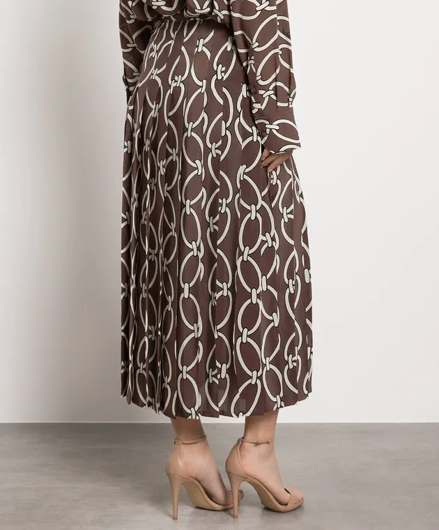Valentino Gonna plissettata in seta stampata Chain 1967 color marrone 2B3RA9K07N4